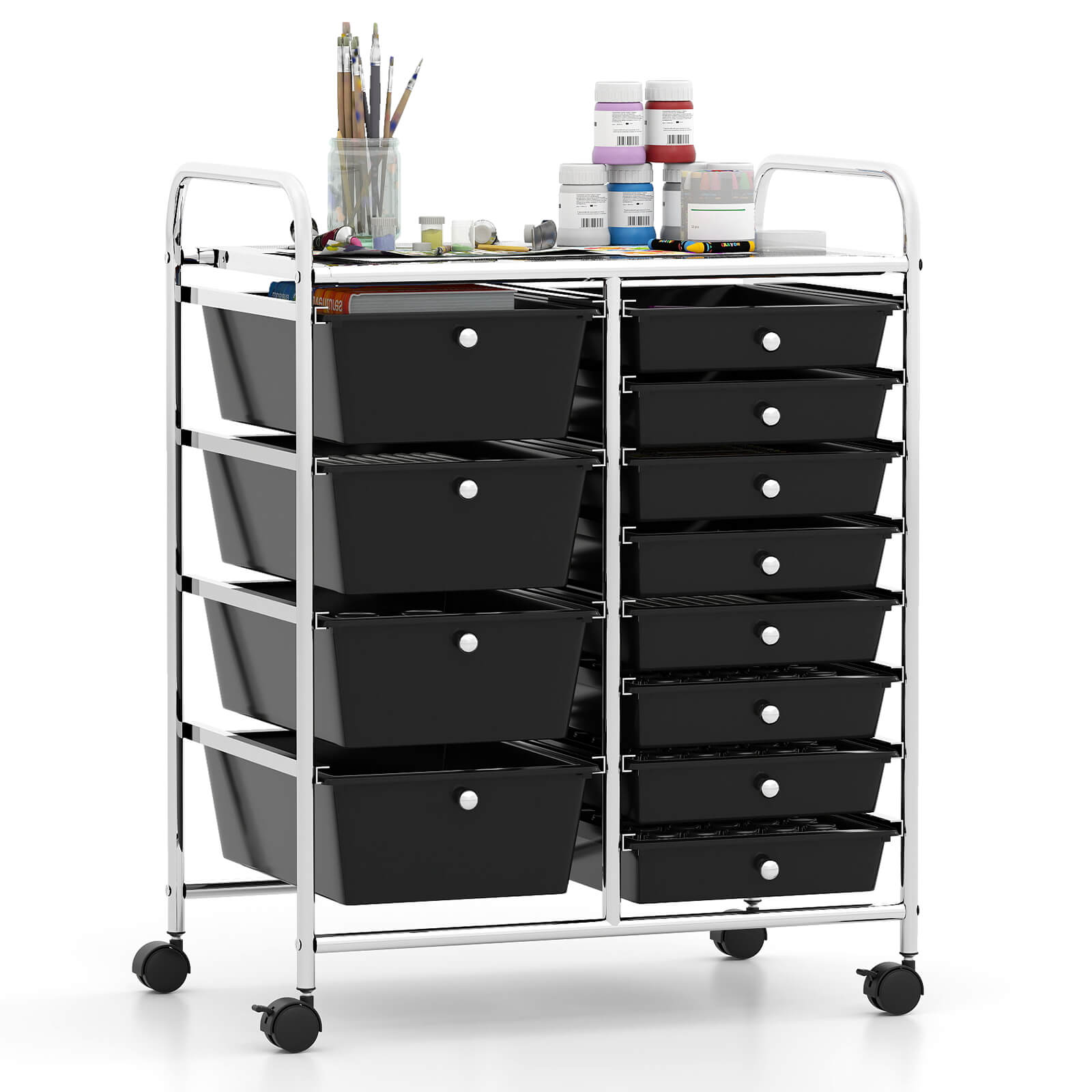 Costway  12-Drawer Rolling Storage Cart with Removable Drawers and Lockable Casters for Office Black