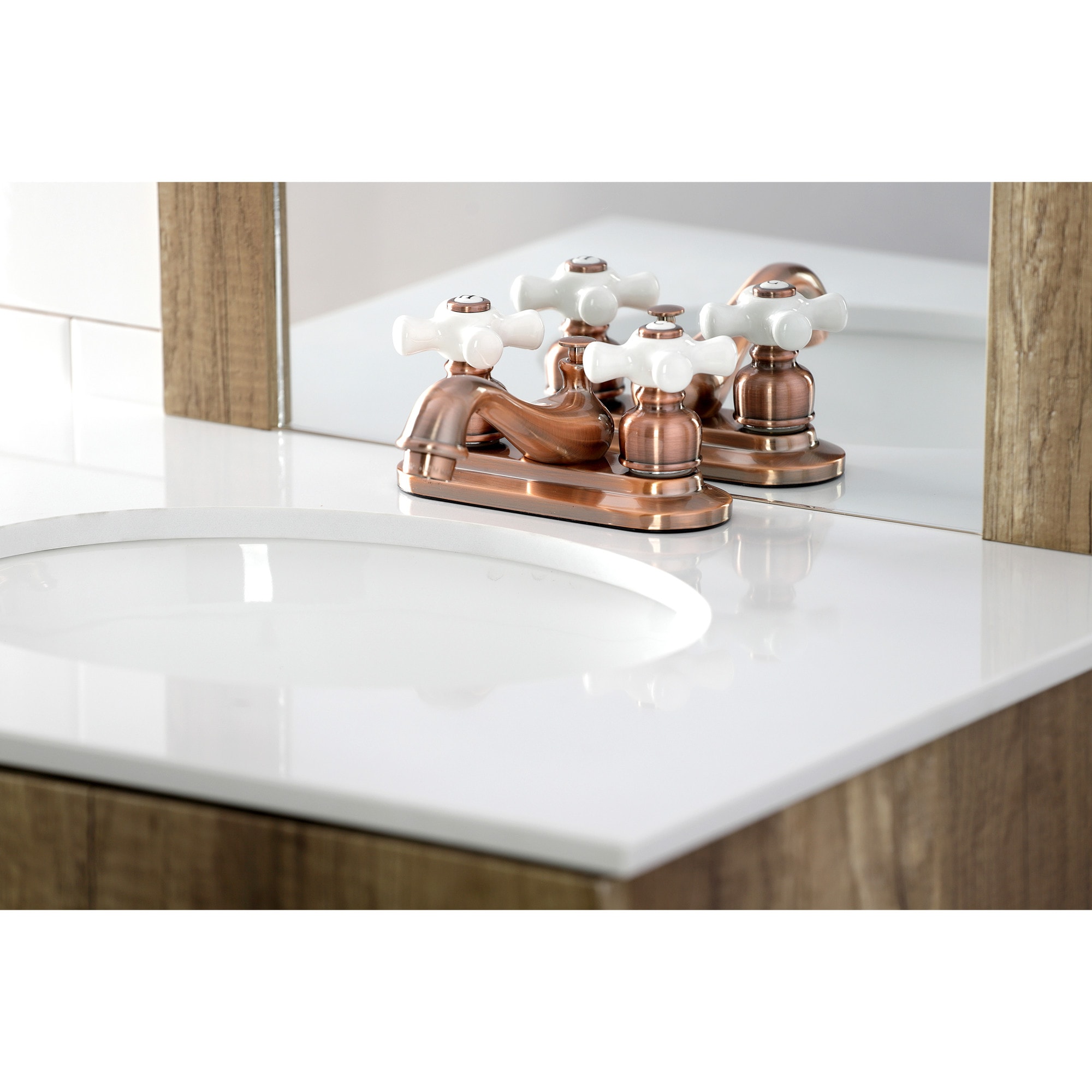 Kingston Brass WLKB606PX Restoration Antique copper 4-in centerset 2-handle Low-arc Residential Handle Bathroom Sink Faucet with Drain