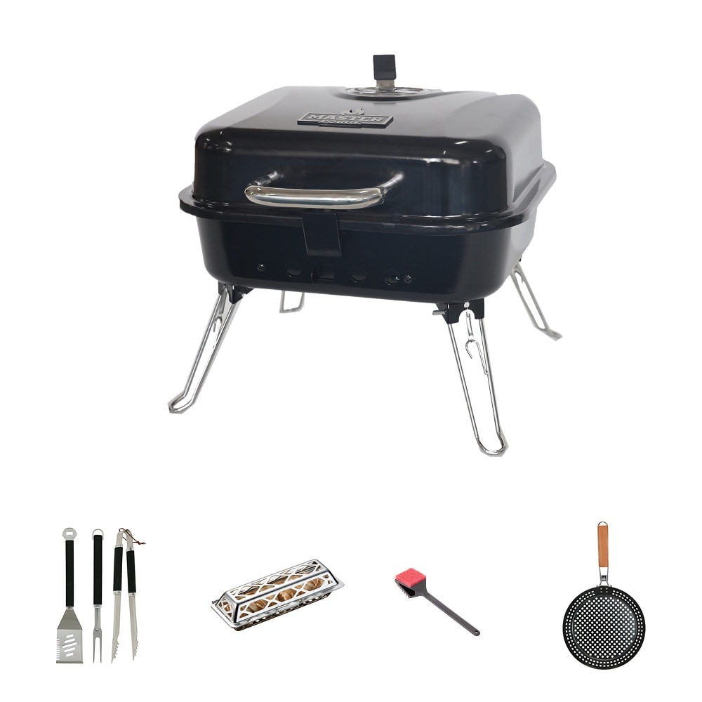 Master Forge Small 206-Sq. in Black porcelain coated Portable Charcoal Grill with Accessories