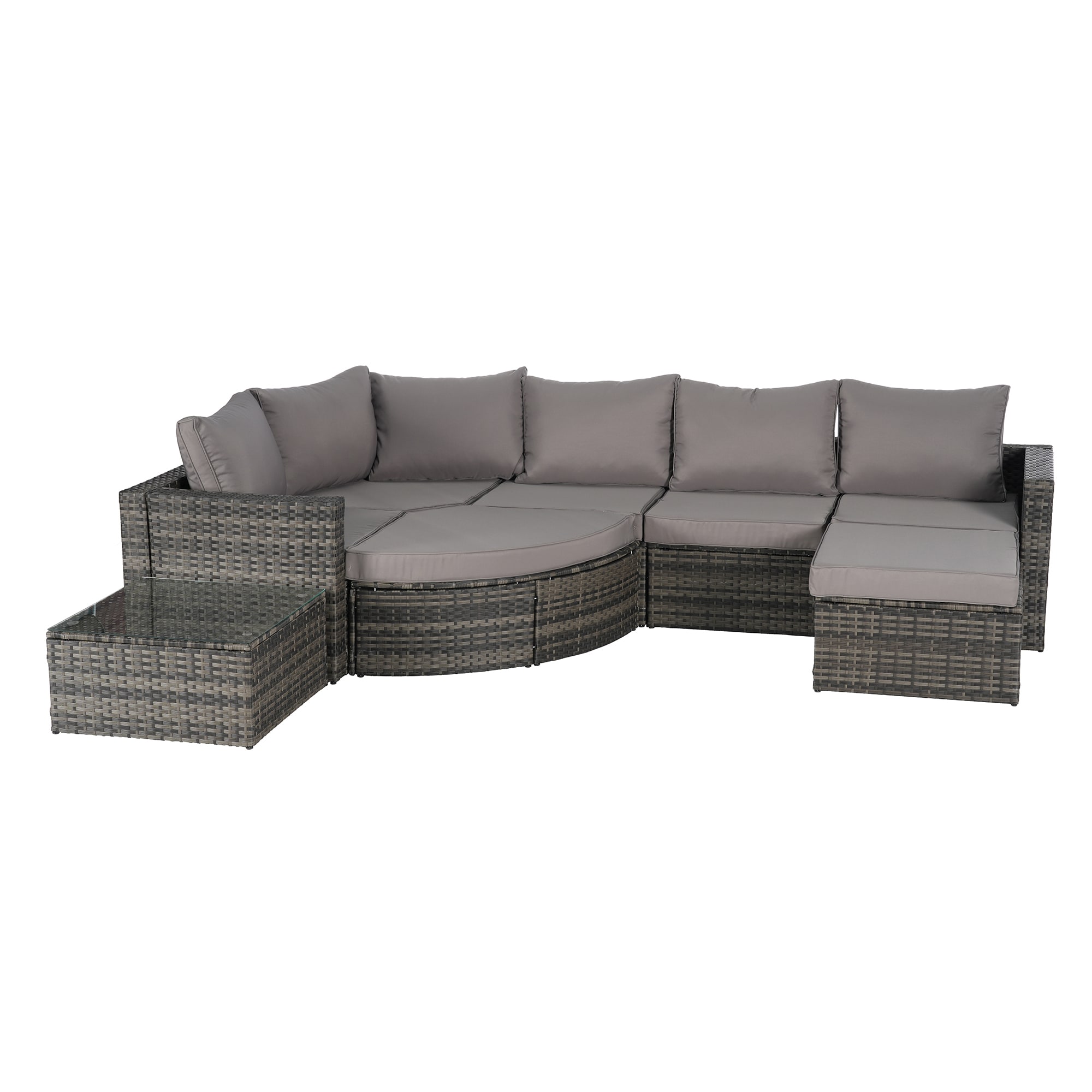 SINOFURN SYA020349BG Wicker Outdoor Sectional with Gray Cushions and Wicker Frame