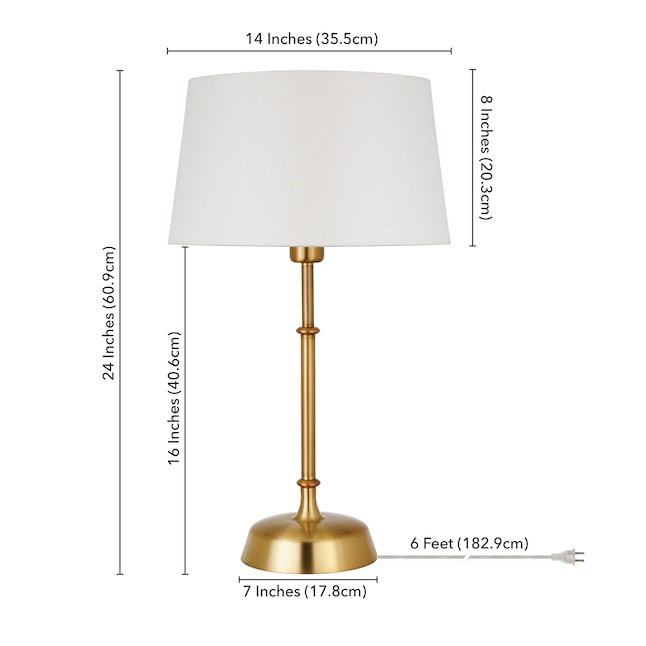 Brass Led Table Lamp With Fabric Shade, Table Lamps 20 Inches Or Less