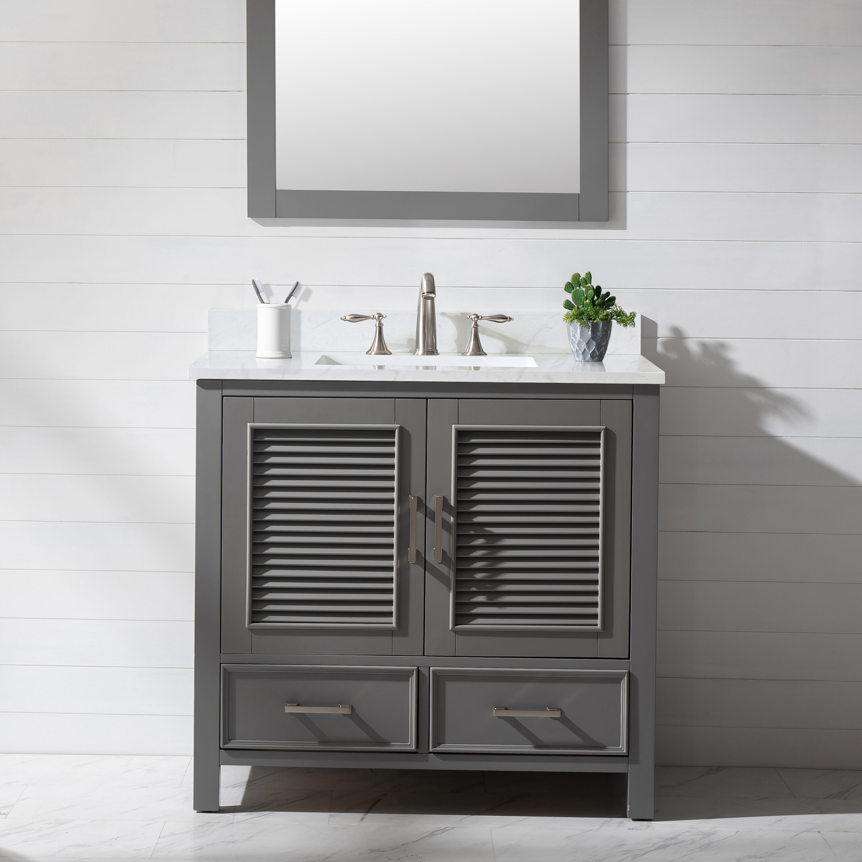 Design Element ES-36-GY Estate 36-in Gray Undermount Single Sink Bathroom Vanity with White Quartz Top
