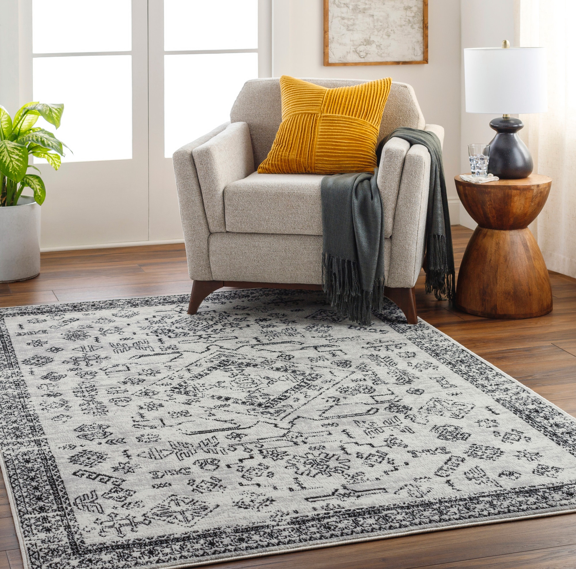 Elegant Gray 8' x 10' Machine Woven Synthetic Area Rug
