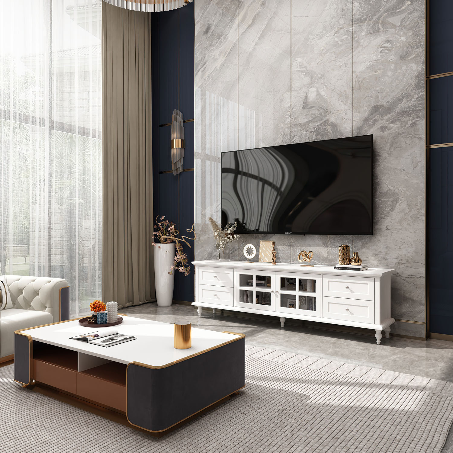 FUFU&GAGA Modern/Contemporary White Tv Cabinet (Accommodates TVs