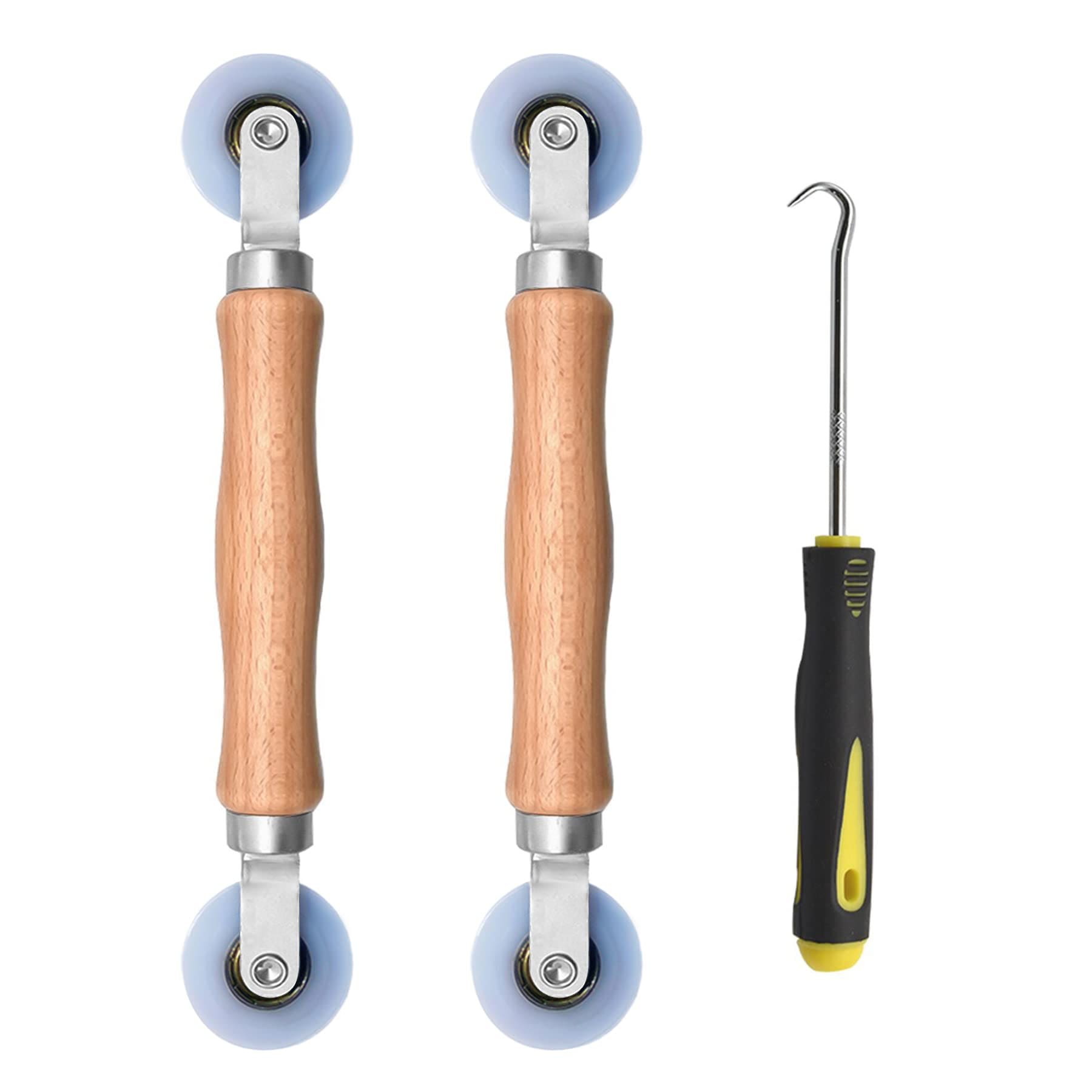KHKFY  3 pcs Screen Tool Kit Window Screen Spline Roller Tool with Wooden Handle Nylon Wheels Mesh Door Repair Kit for Installing and Removing