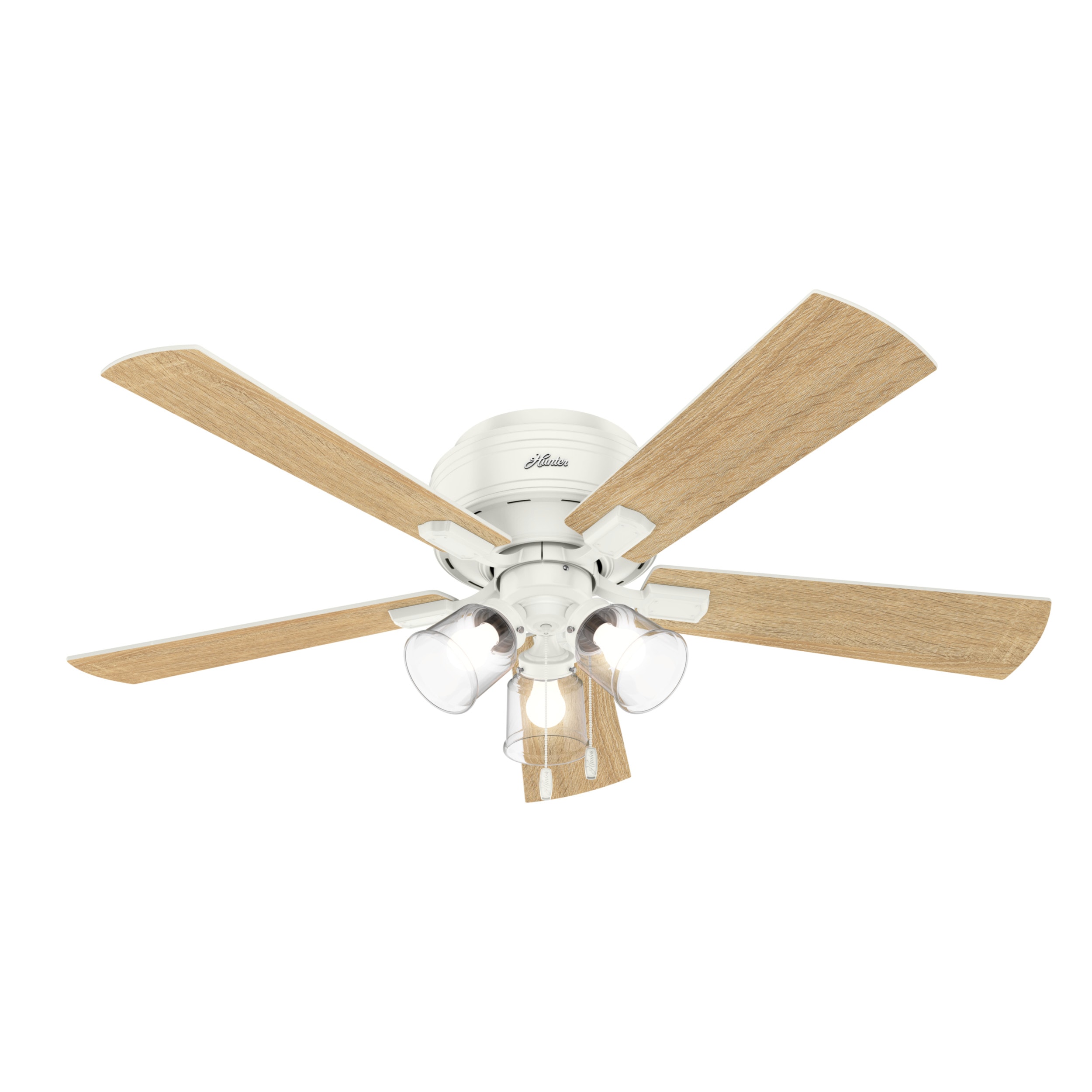 Hunter 54207 Crestfield 52-in Flush Mount Fresh White with Drifted Oak/Fresh White Blades Ceiling Fan With Light ( 5 -Blade )