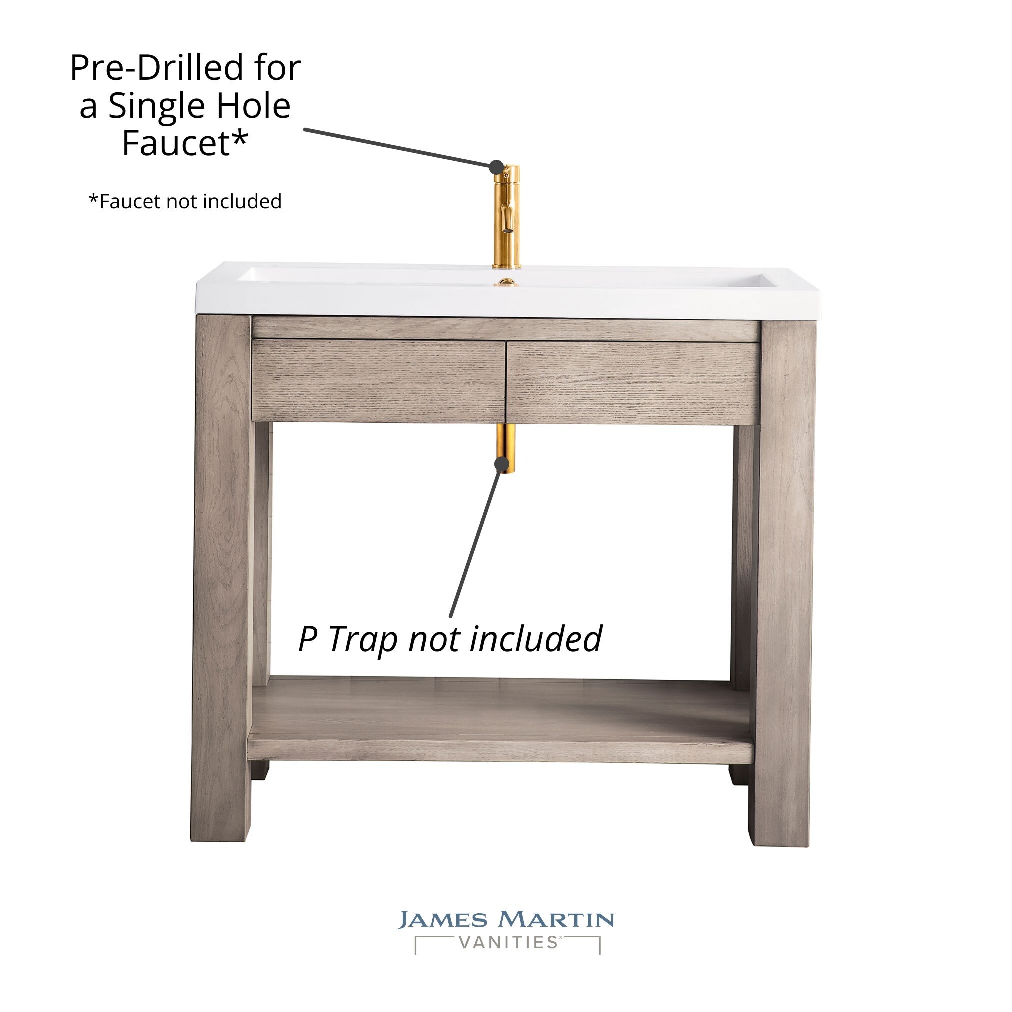 Platinum Ash 39" Freestanding Single Vanity with Mineral Composite Top