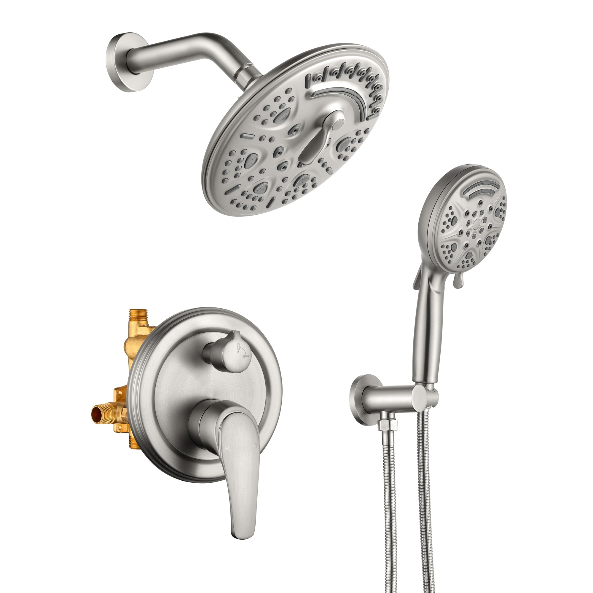 WELLFOR SPA-88009B SP Brushed Nickel 8-in Waterfall Built-In Shower Faucet System with 2-way Diverter ( Pressure-balanced Valve Included )