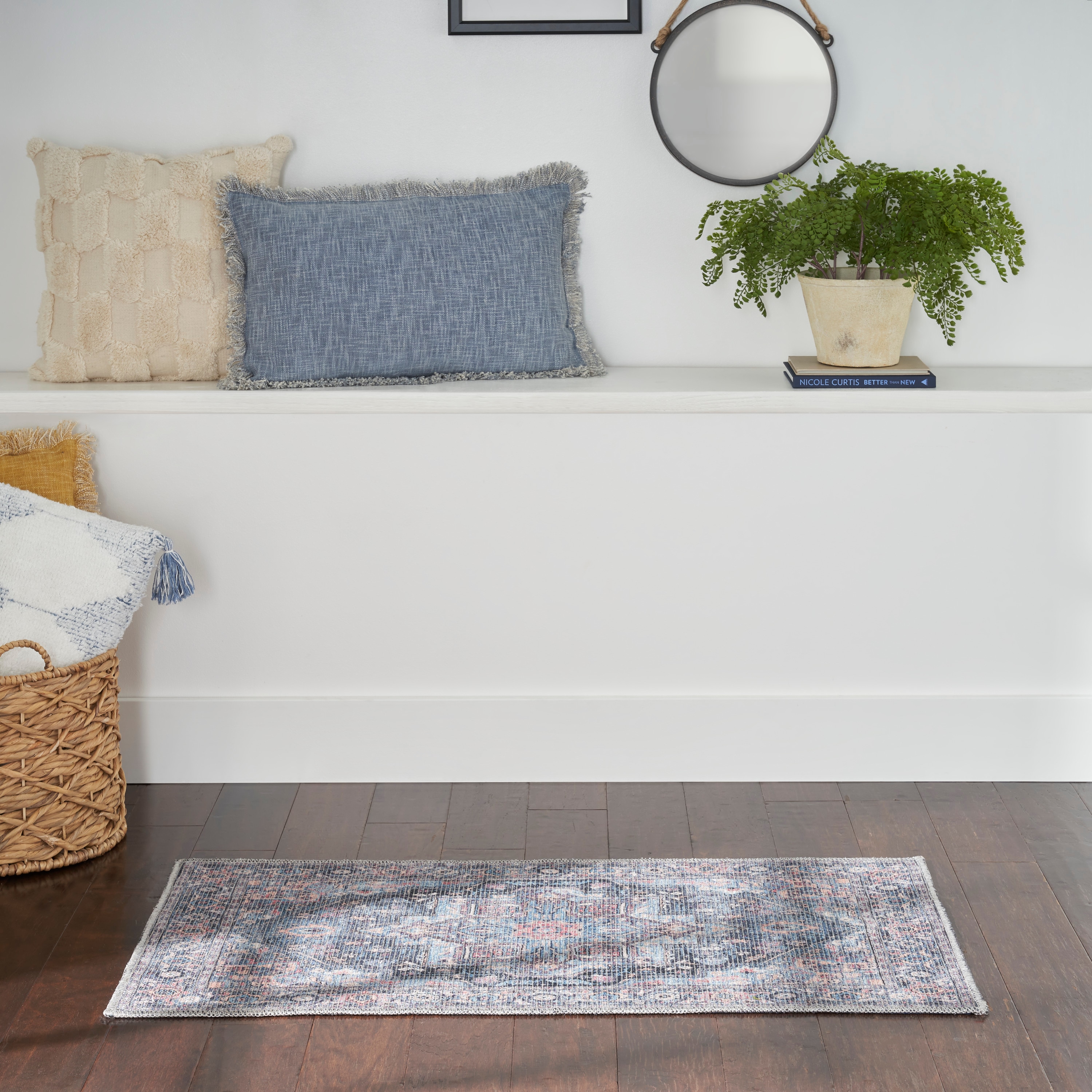 Nicole Curtis 99446887849 Machine Washable Series 1 2 x 4 (ft) Loomed Chenille Light Blue Multi Rectangular Indoor Distressed/Overdyed Vintage Area rug