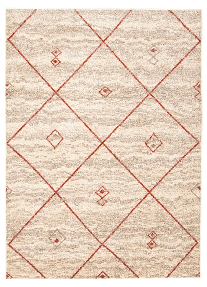 ECARPETGALLERY 345751 Devos 8 x 10 (ft) Loomed Polypropylene Ivory, red, gray Rectangular Indoor Trellis Moroccan Area rug