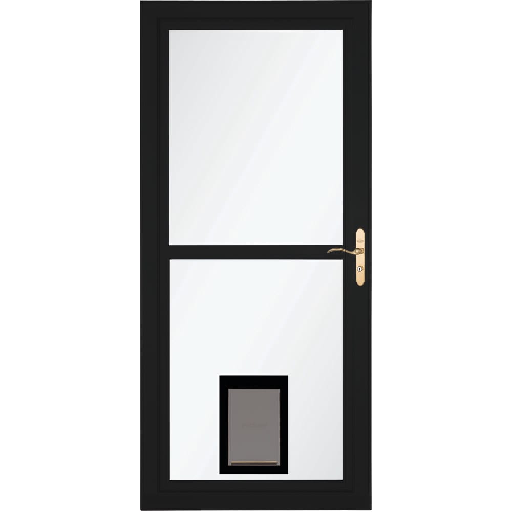 LARSON Tradewinds Selection Pet Door 32-in x 81-in Obsidian Full-view Retractable Screen Aluminum Storm Door with Polished Brass Handle in Black -  1467905107