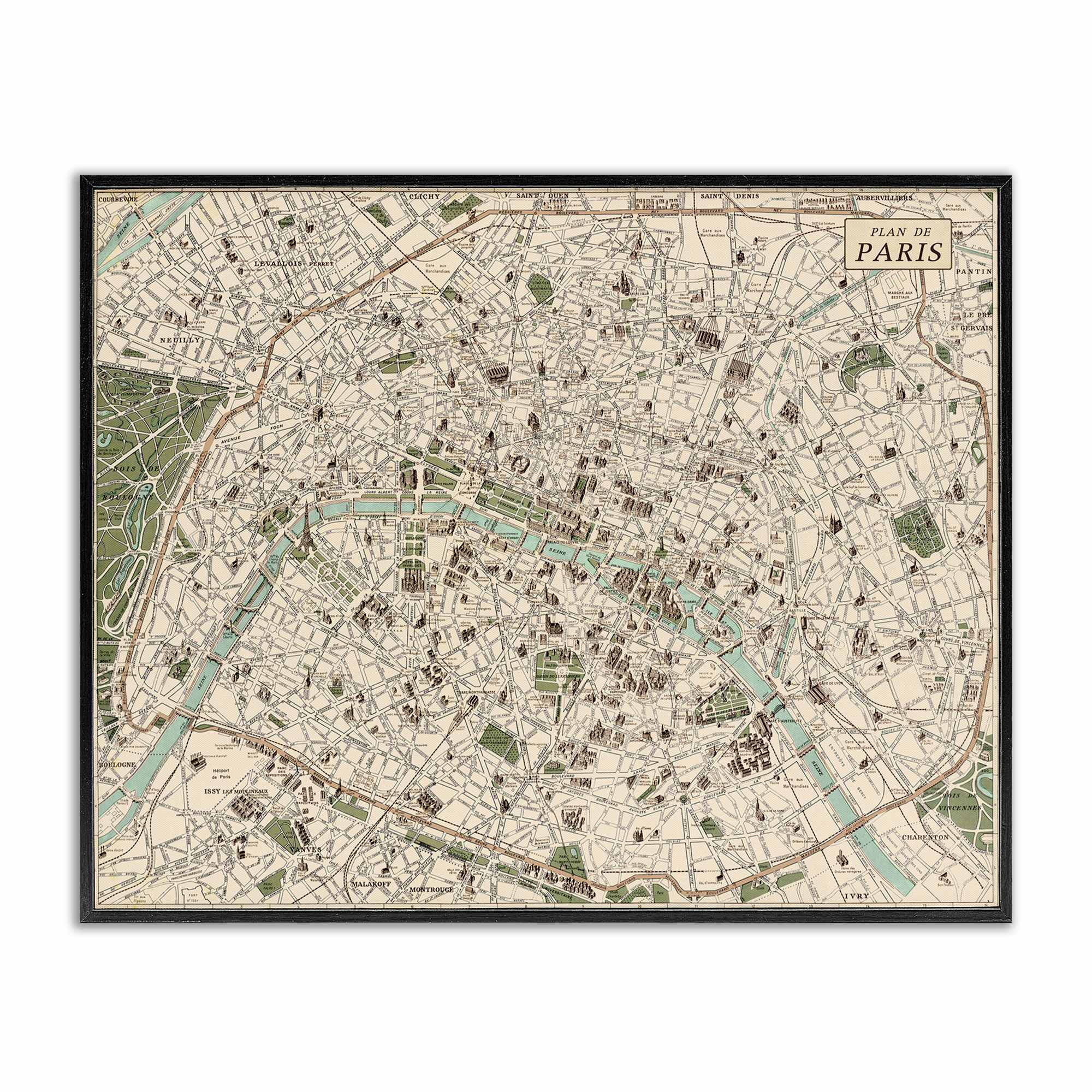Stupell Industries BT-482-FR-16X20 Vintage Map of Paris Black Framed Giclee Art By Phillipa Katz 20 x 16