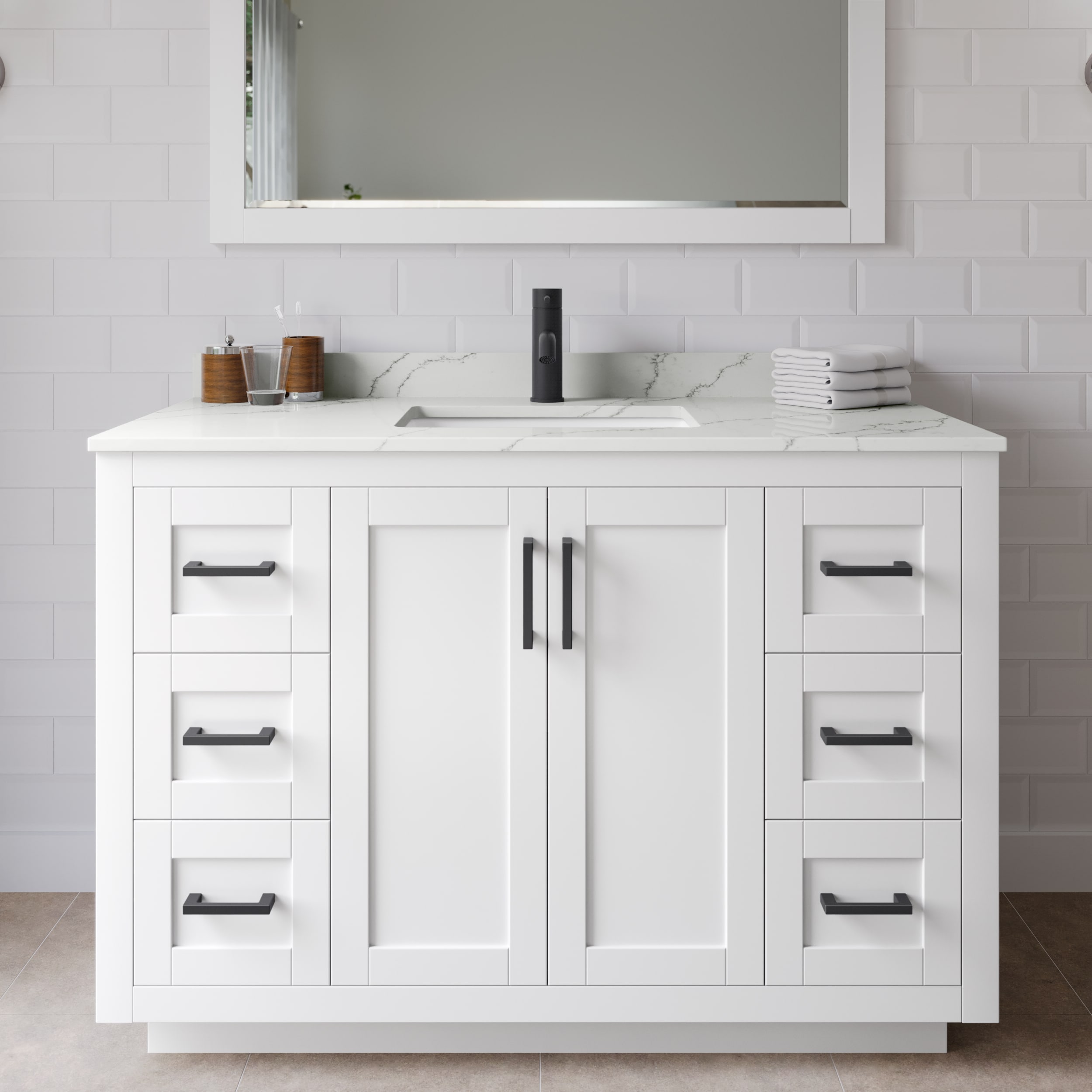 Wyndham Collection WCF292948SWBGTUNSMXX Miranda 48-in White Undermount Single Sink Bathroom Vanity with Giotto Quartz Top