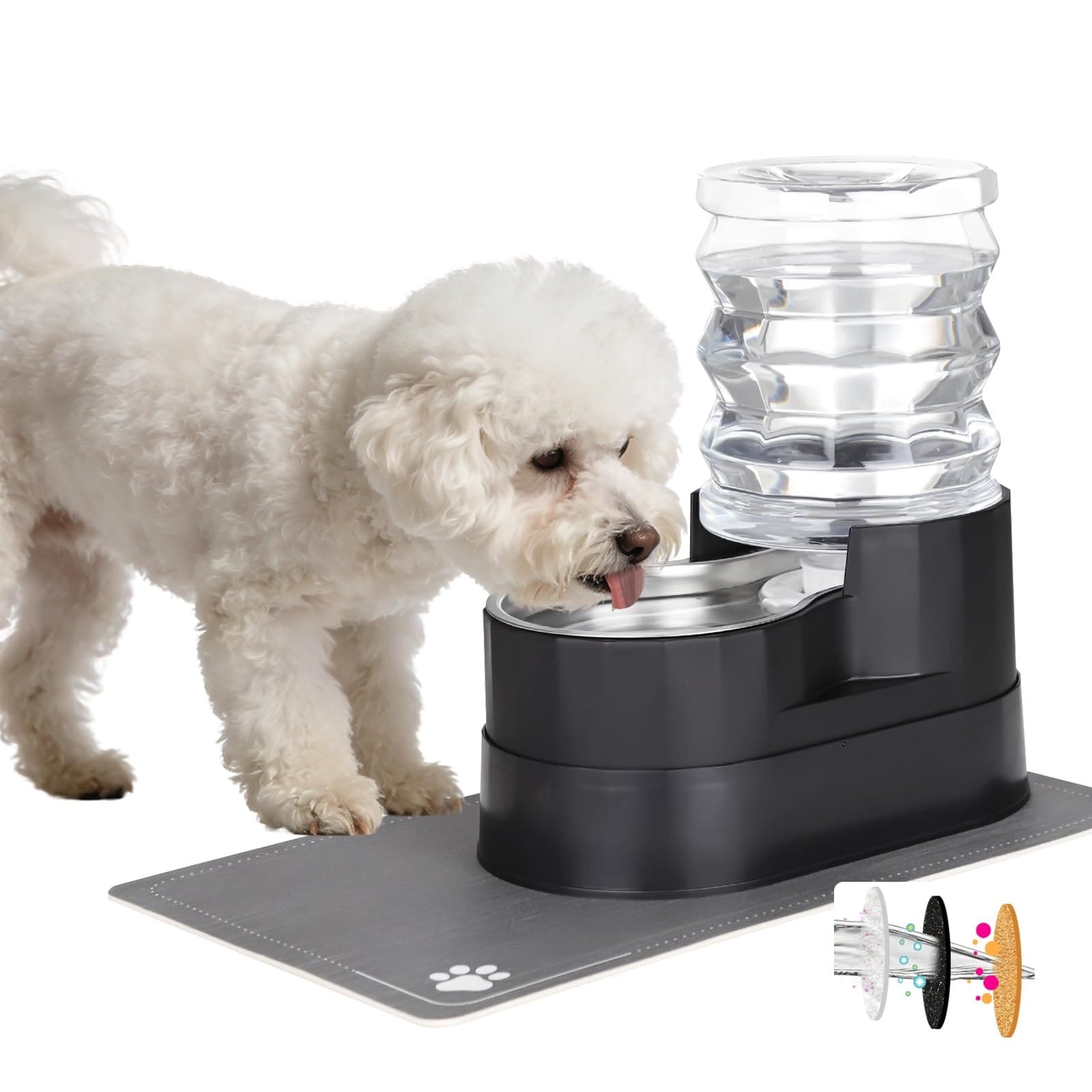 ITOPFOX Automatic Cat Water Dispenser Large 5L Black Stainless Steel Bowl Spill Proof Extra Wide Elevated Feeder for Senior Dogs Easy Clean