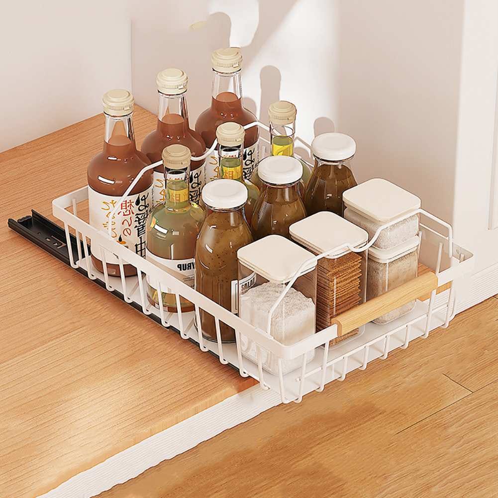 WhizMax 1GGL-FQZDN-8K8J3XUV Pull Out Cabinet Organizer Slide-Out Drawers Organizers Under Sink and Pull-Out Shelf Storage Drawer for Kitchen and Pantry Storage-White upgraded 2 card lines