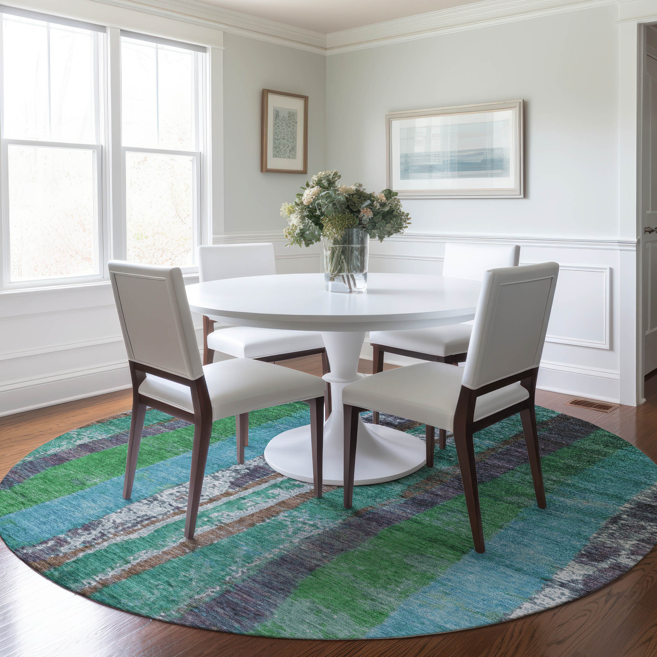 Addison Rugs ACN1910TE8RO Chantille ACN1910TE 8 x 8 (ft) Loomed Polyester Teal Round Indoor/Outdoor Machine washable Area rug