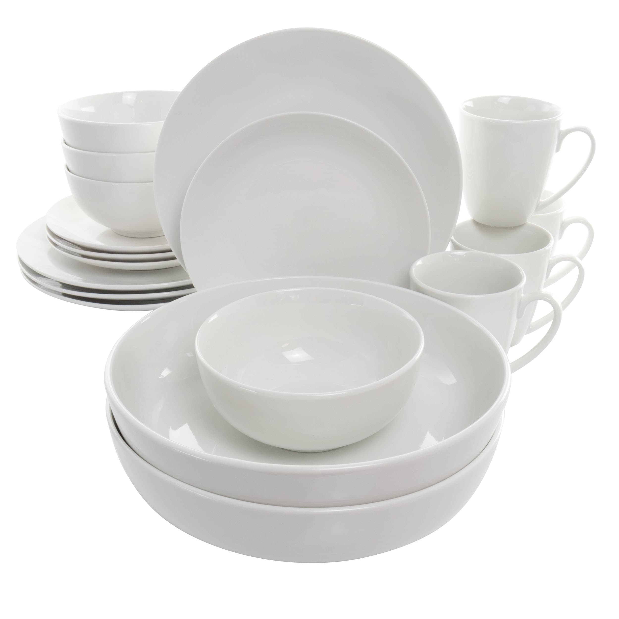 Elama  Owen 18 Piece Porcelain Dinnerware Set with 2 Large Serving Bowls in White