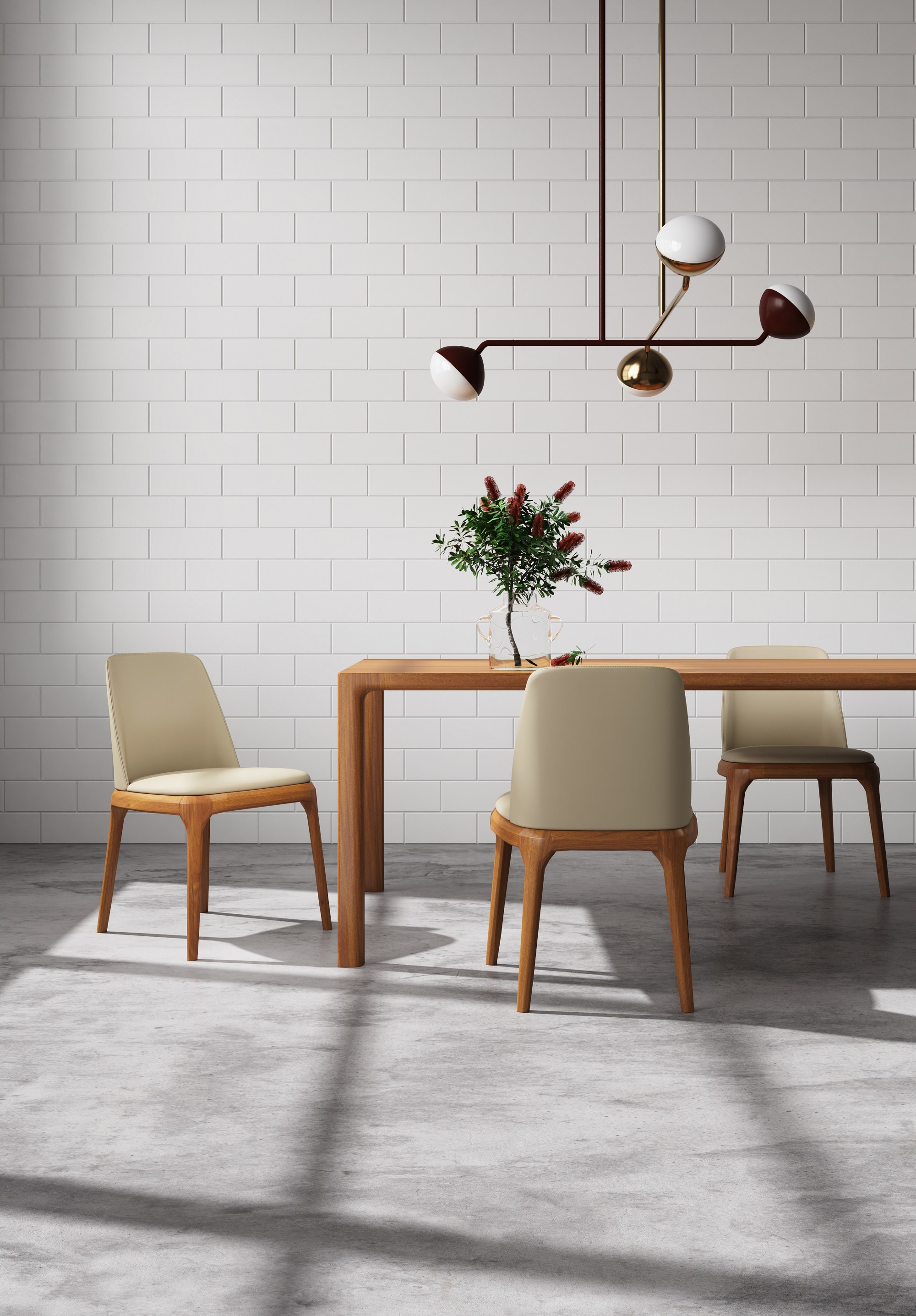Set of 2 Tan Faux Leather Upholstered Dining Chairs with Ash Wood Legs