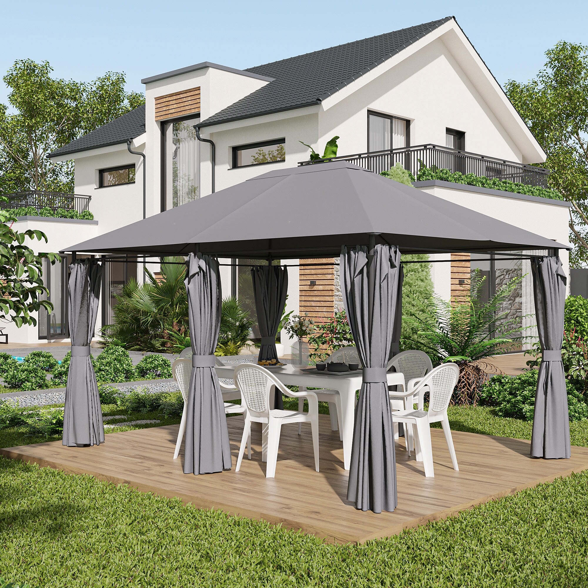 Forclover HYFAS35GR 13-ft x 10-ft Gray Rectangle Semi-permanent Soft top Roof (Screen Included)