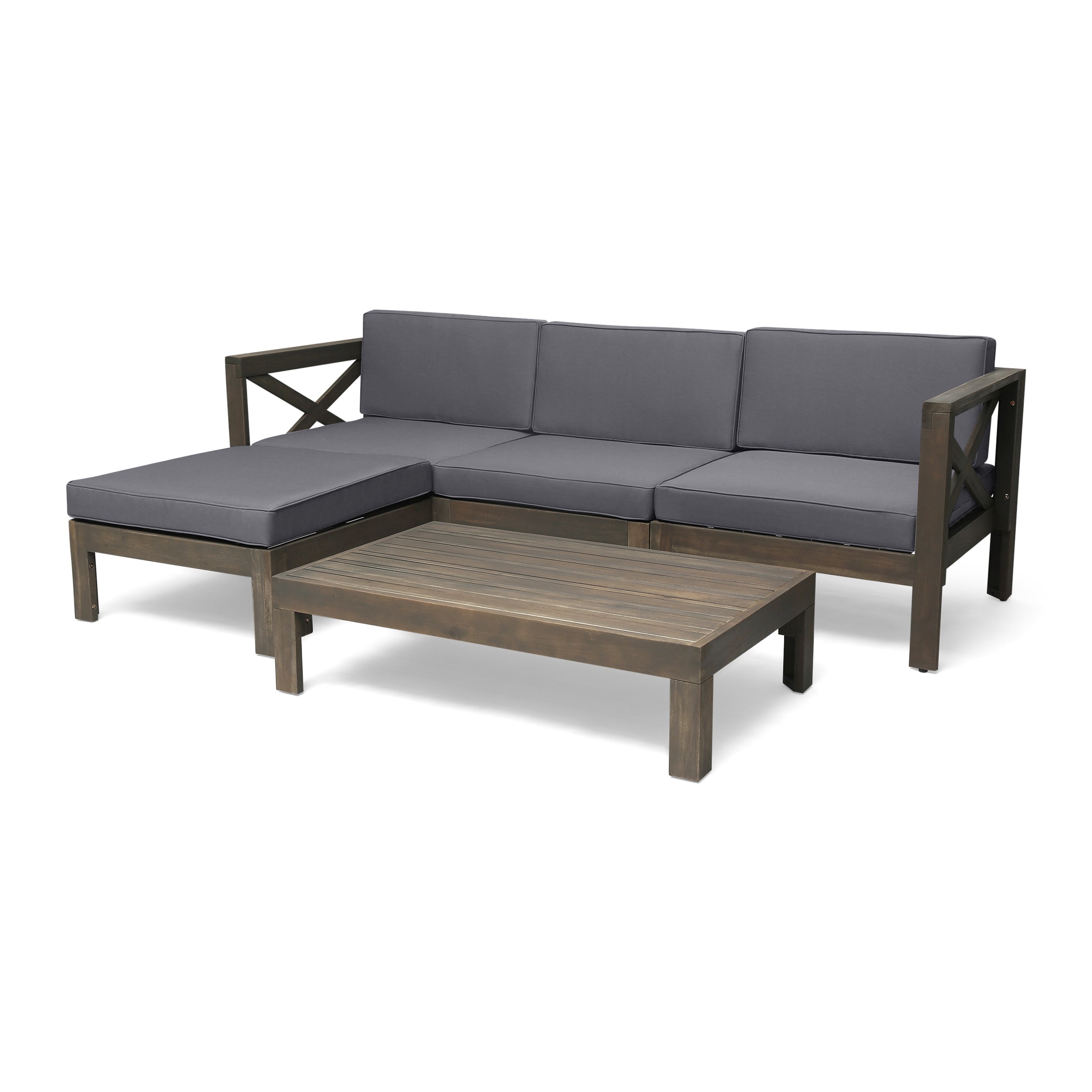 Direct Wicker DWS-63714-GR 5 -Piece 3 Patio Sofa Conversation Set with Gray Cushions