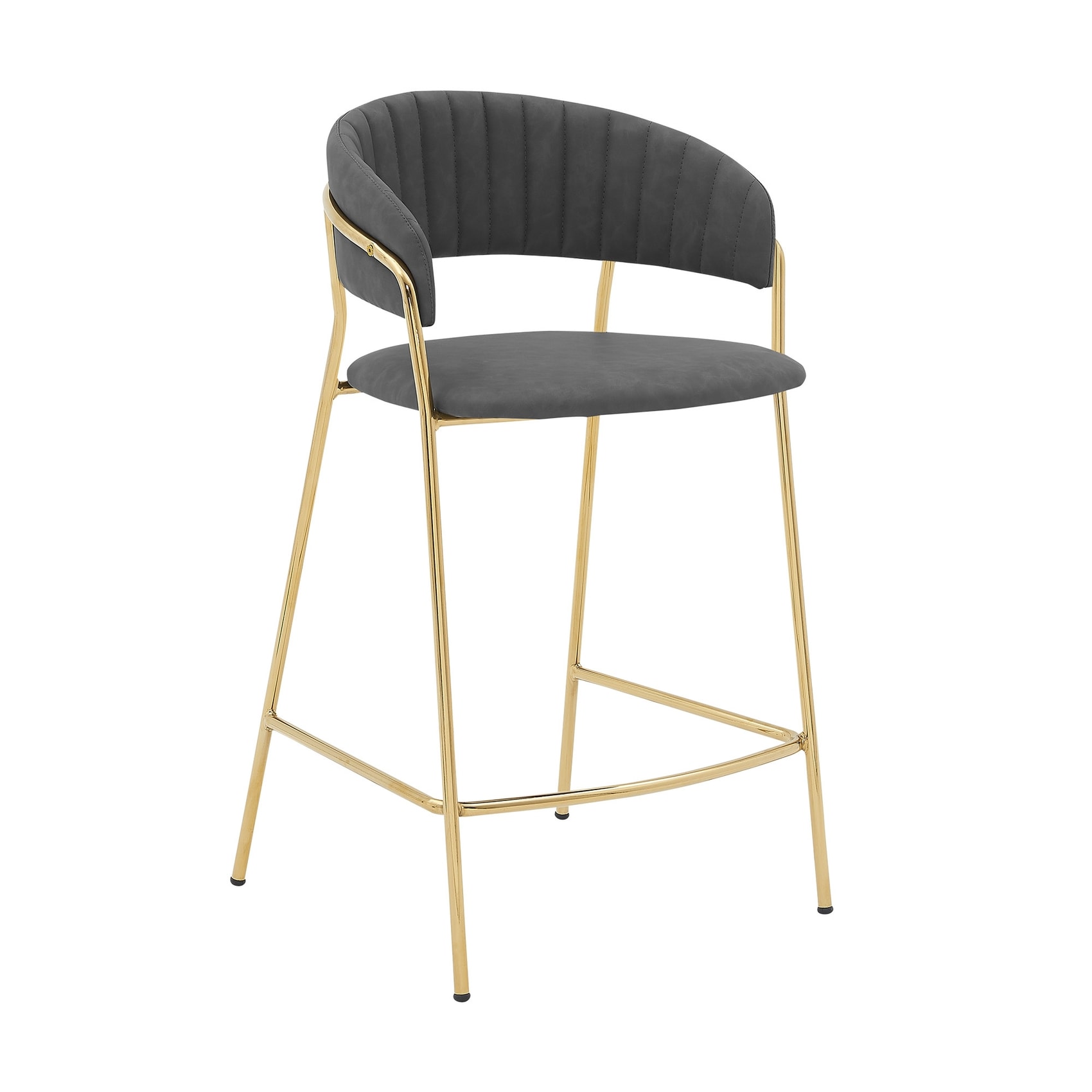 HomeRoots 4000477023 Gray Short Round seat Upholstered Metal Bar Stool and Back