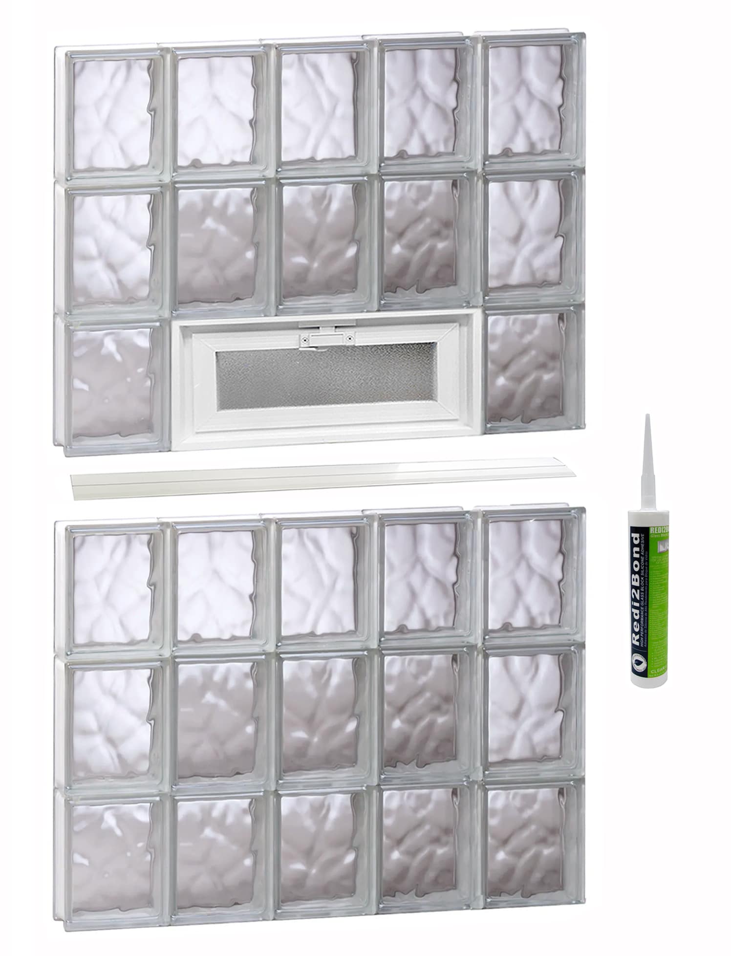 REDI2SET V3048DC Wavy Glass 28-3/4-in x 46-1/2-in Frameless Replacement Vented Glass Block Window