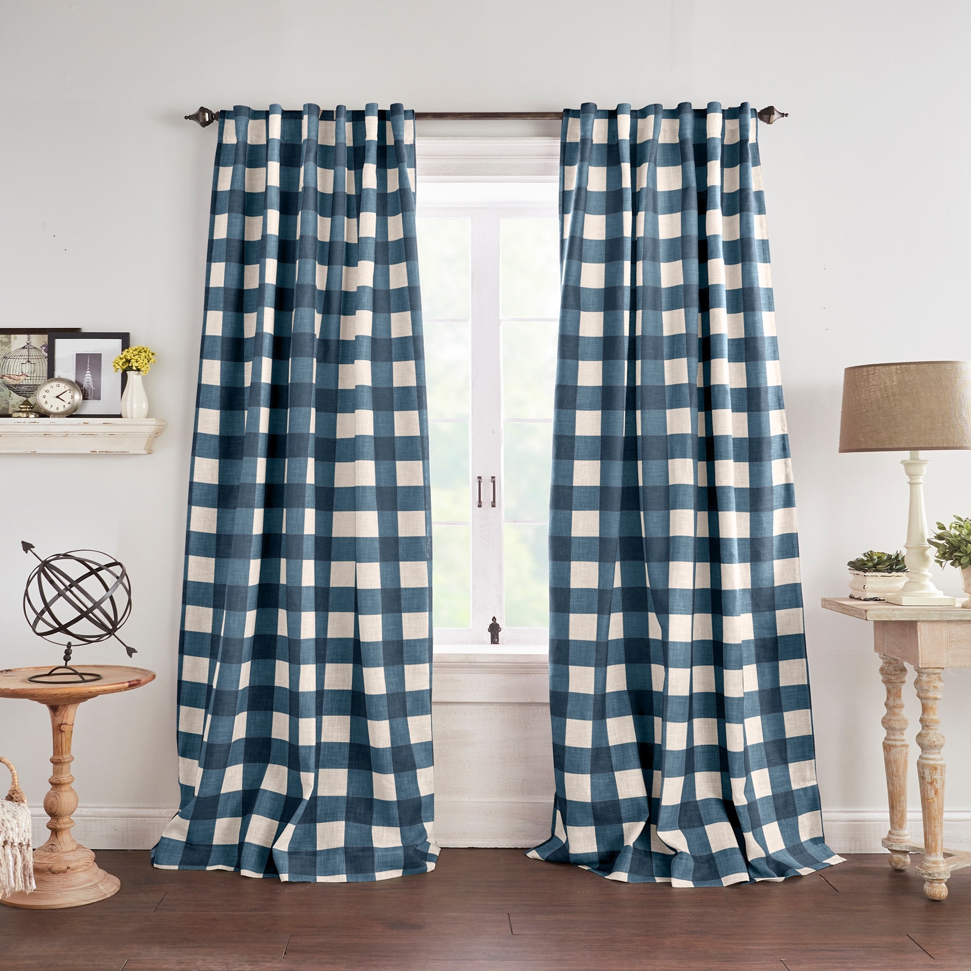 Elrene Home Fashions 739550334029 84-in Indigo Plaid Blackout Standard lined Rod pocket Single curtain panel
