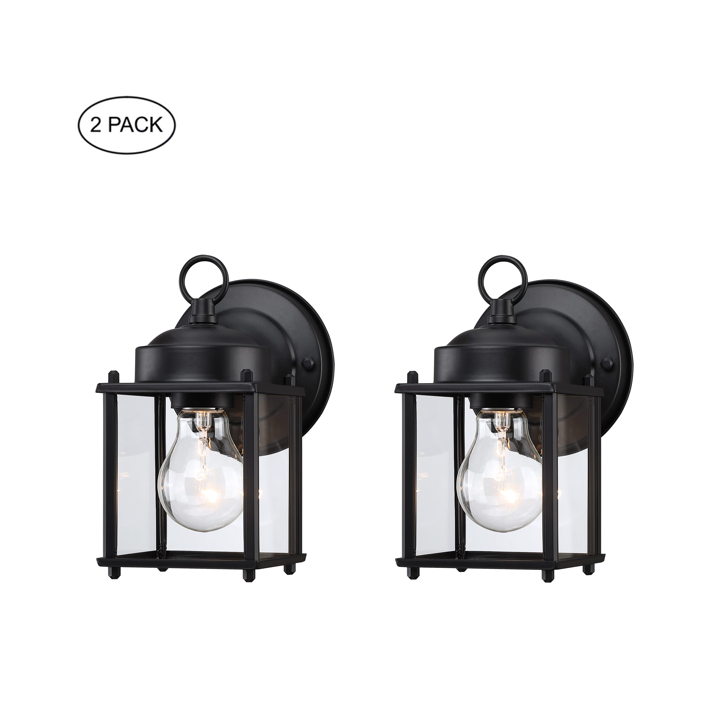 Hukoro 2F10511-BK 2 -Pack 1 -Light 8-in H Matte Black Hardwired Outdoor Wall Light