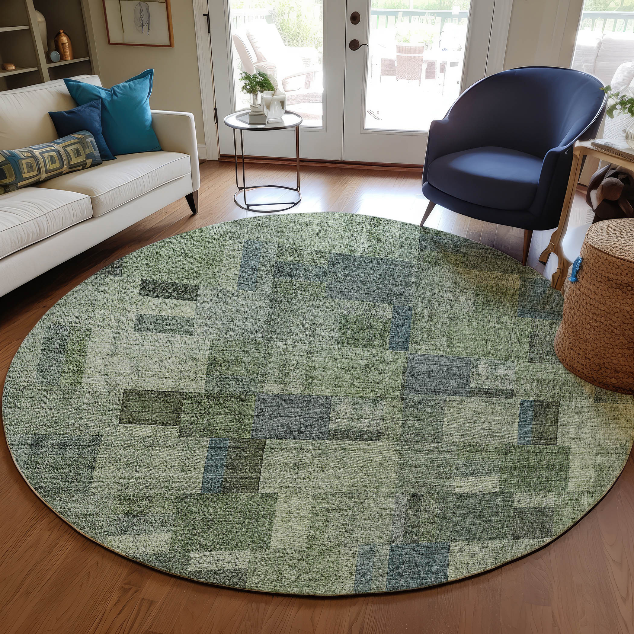 Addison Rugs ACN639GE8RO Chantille ACN639GE 8 x 8 (ft) Polyester Green Round Indoor/Outdoor Geometric Machine washable Area rug