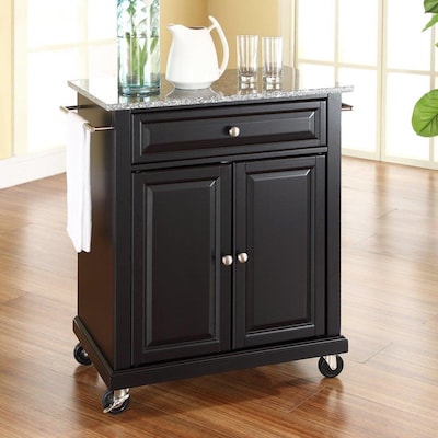 Crosley Furniture Black Composite Base, Crosley Stainless Steel Top Rolling Kitchen Cart Island With Removable Shelf