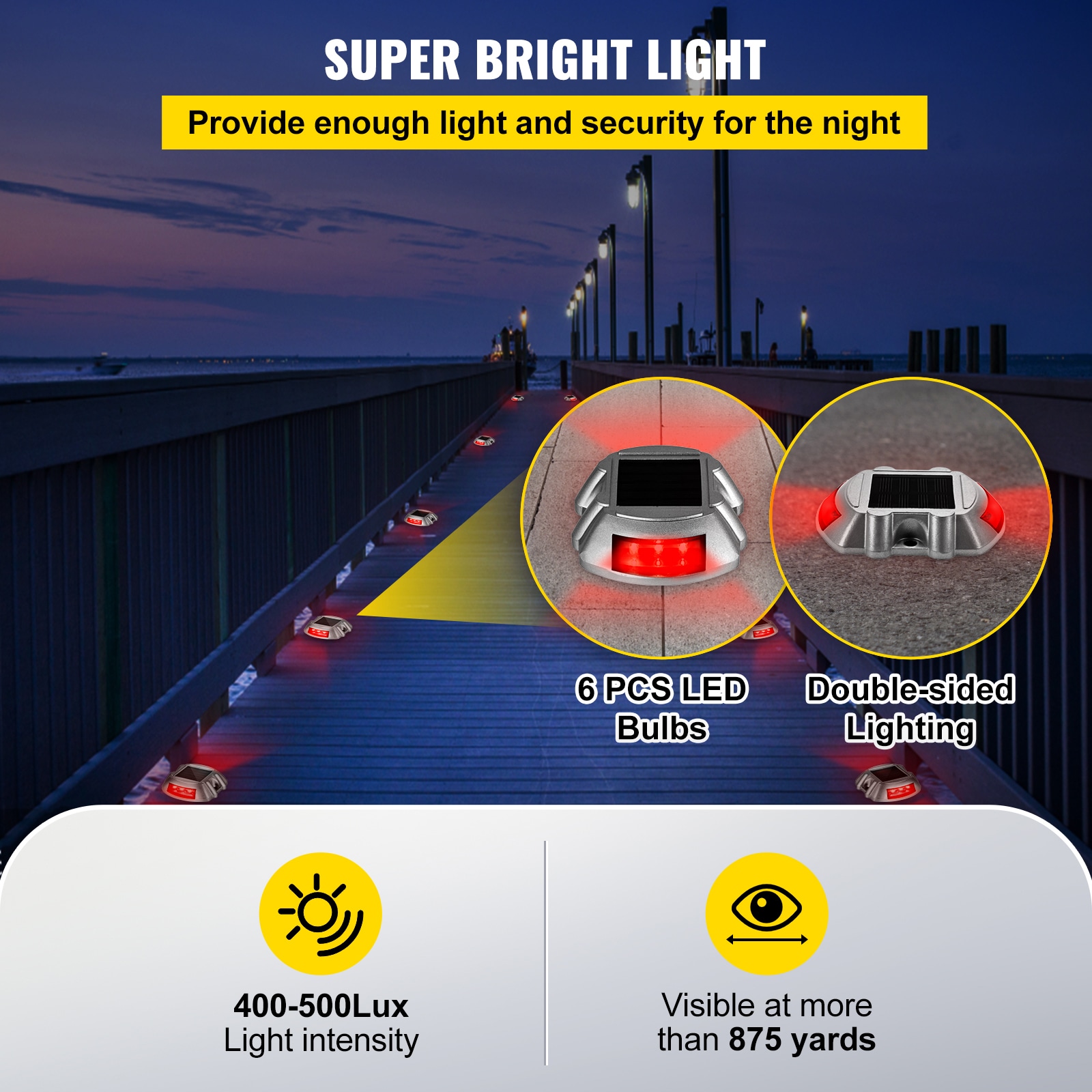 8-Pack Solar Red LED Pathway Lights with Aluminum Shell