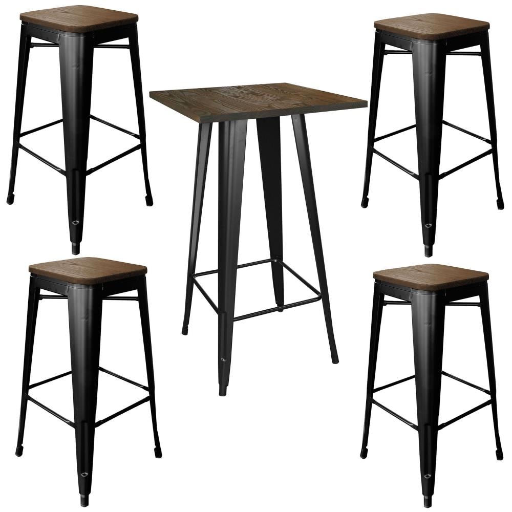 AmeriHome BSSET33 Loft Series 5 -Set Dark Elm/Black 30.0-Inches H Bar height Square seat Stackable Metal Bar Stool
