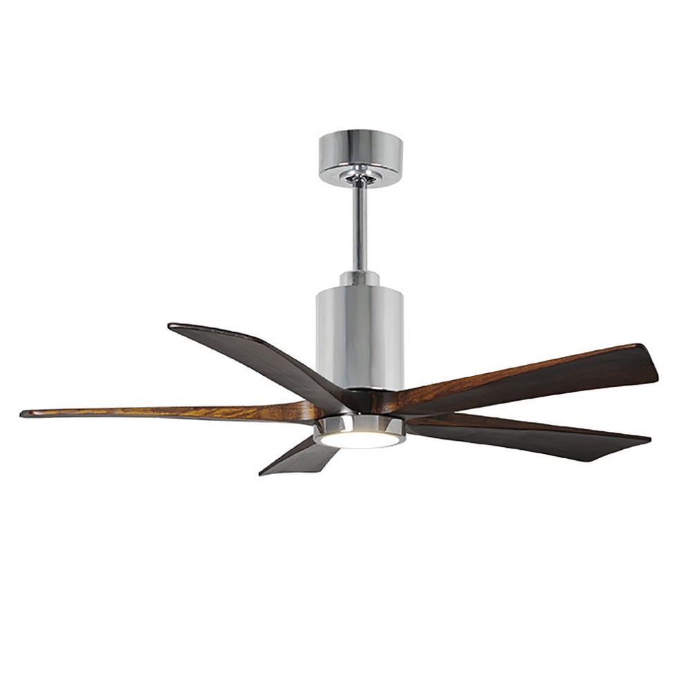 Matthews Fan Company PA5-CR-WA-52 Patricia-5 52-in Color-Changing Integrated LED Outdoor Polished Chrome with Walnut Tone Blades Ceiling Fan With Light - Remote Included ( 5 -Blade )