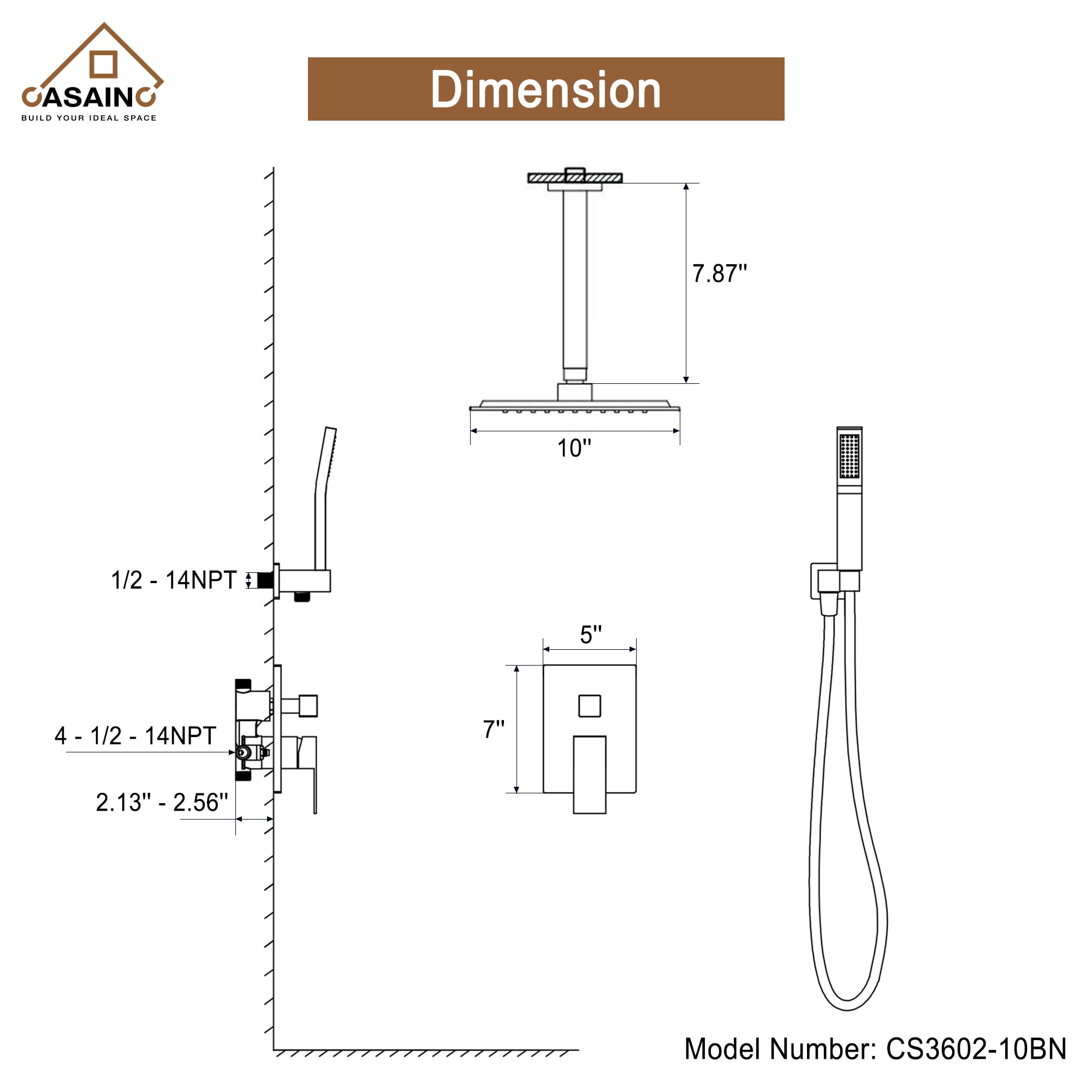 CASAINC CS3602-10BN Showerhead-Bar-Panels - View #5