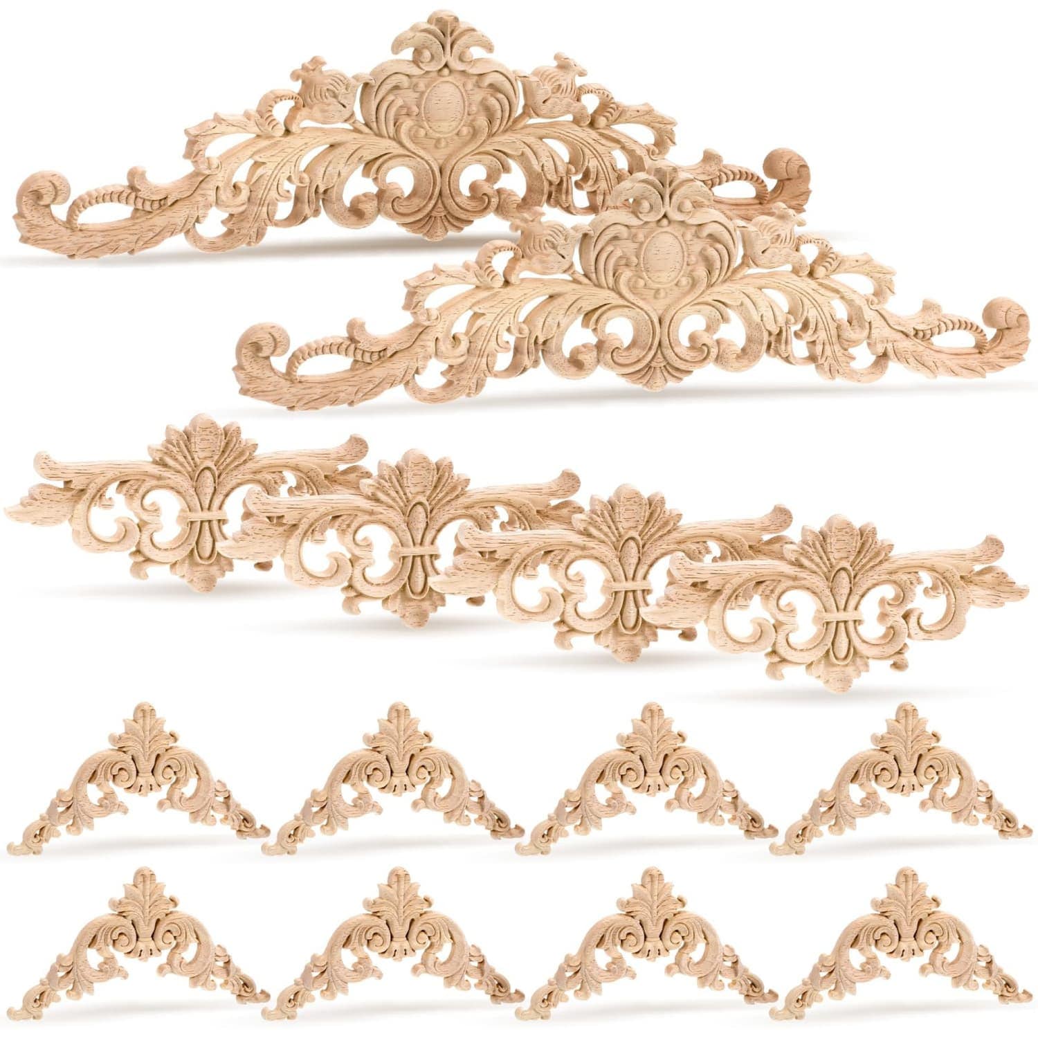 OGETFUUR 14-Piece Wood Appliques and Onlays with 3 Sizes for Furniture