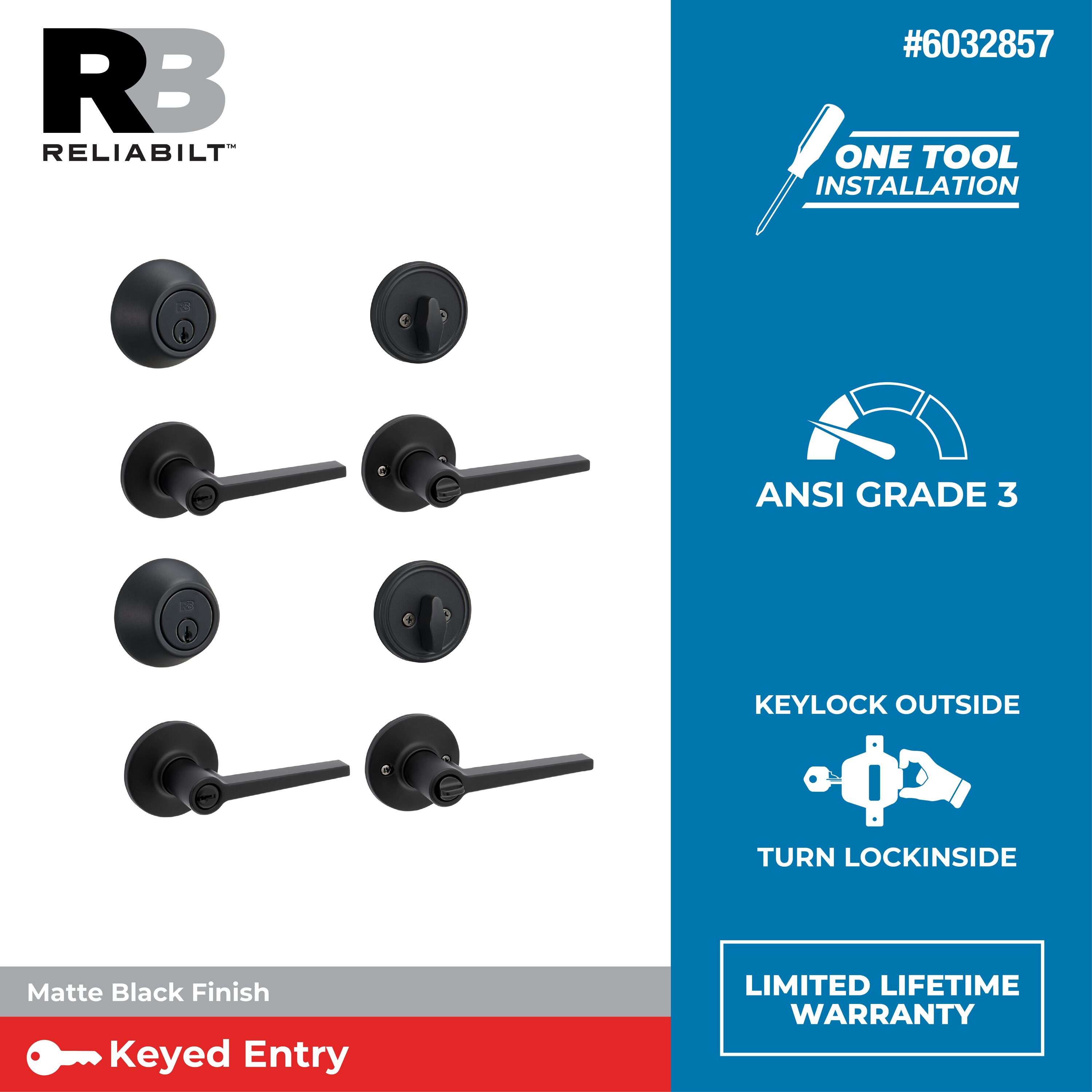 RELIABILT Dallas Matte Black Exterior Single-Cylinder Deadbolt and