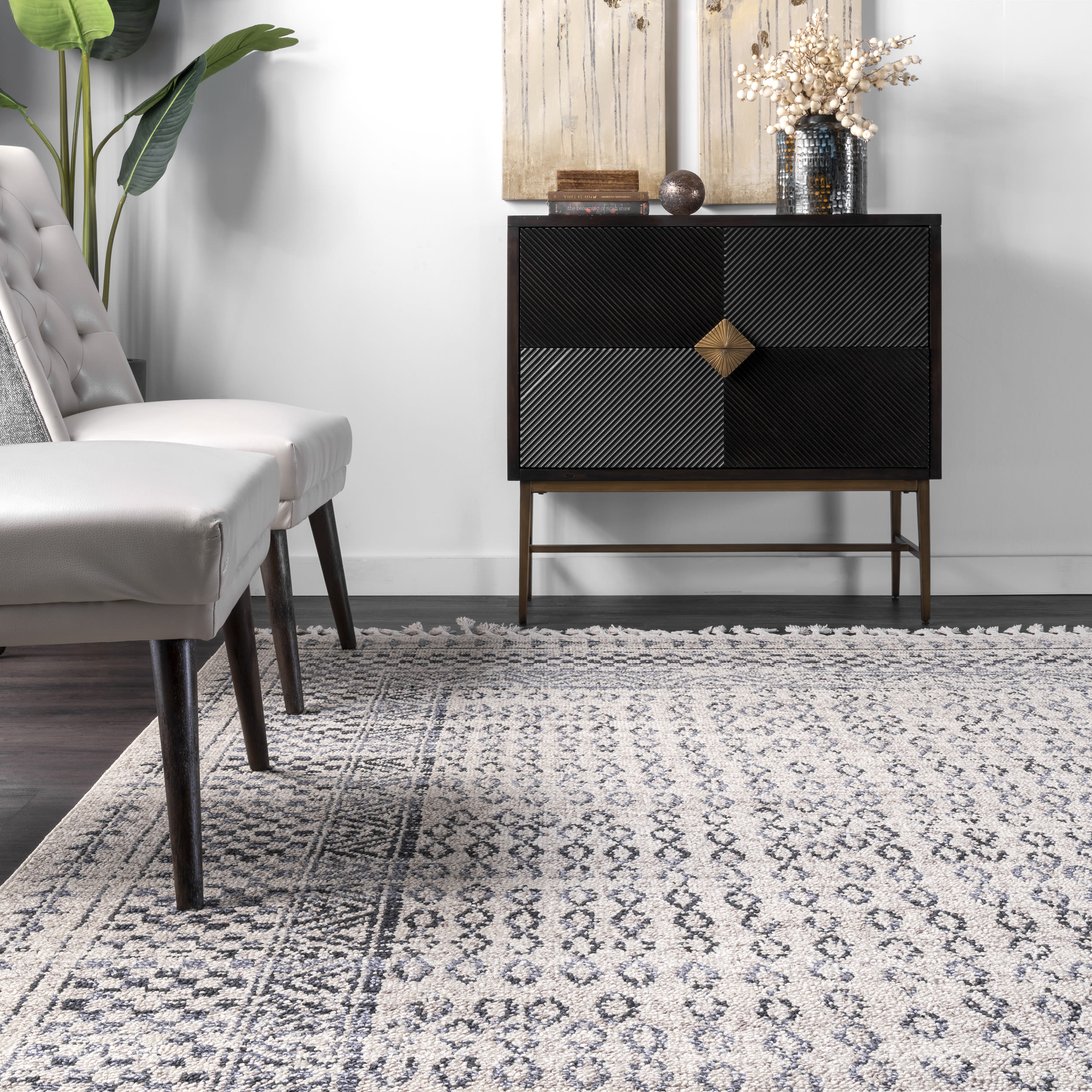 Ivory Diamond Braided Reversible Synthetic Rug, 2' x 4'