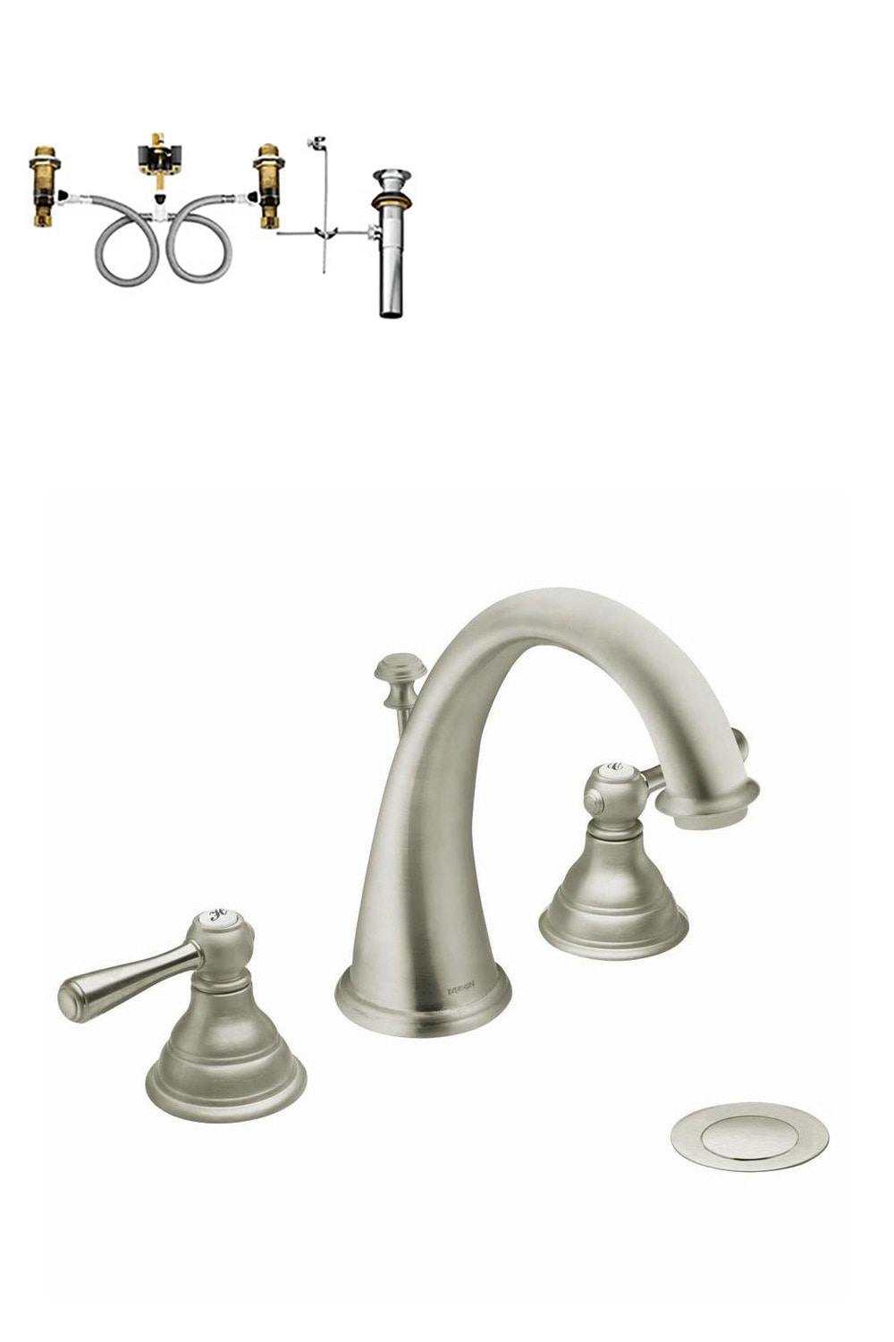 Kingsley Brushed Nickel Widespread 2-handle WaterSense Bathroom Sink Faucet with Drain | - Moen T6125BN-9000-L