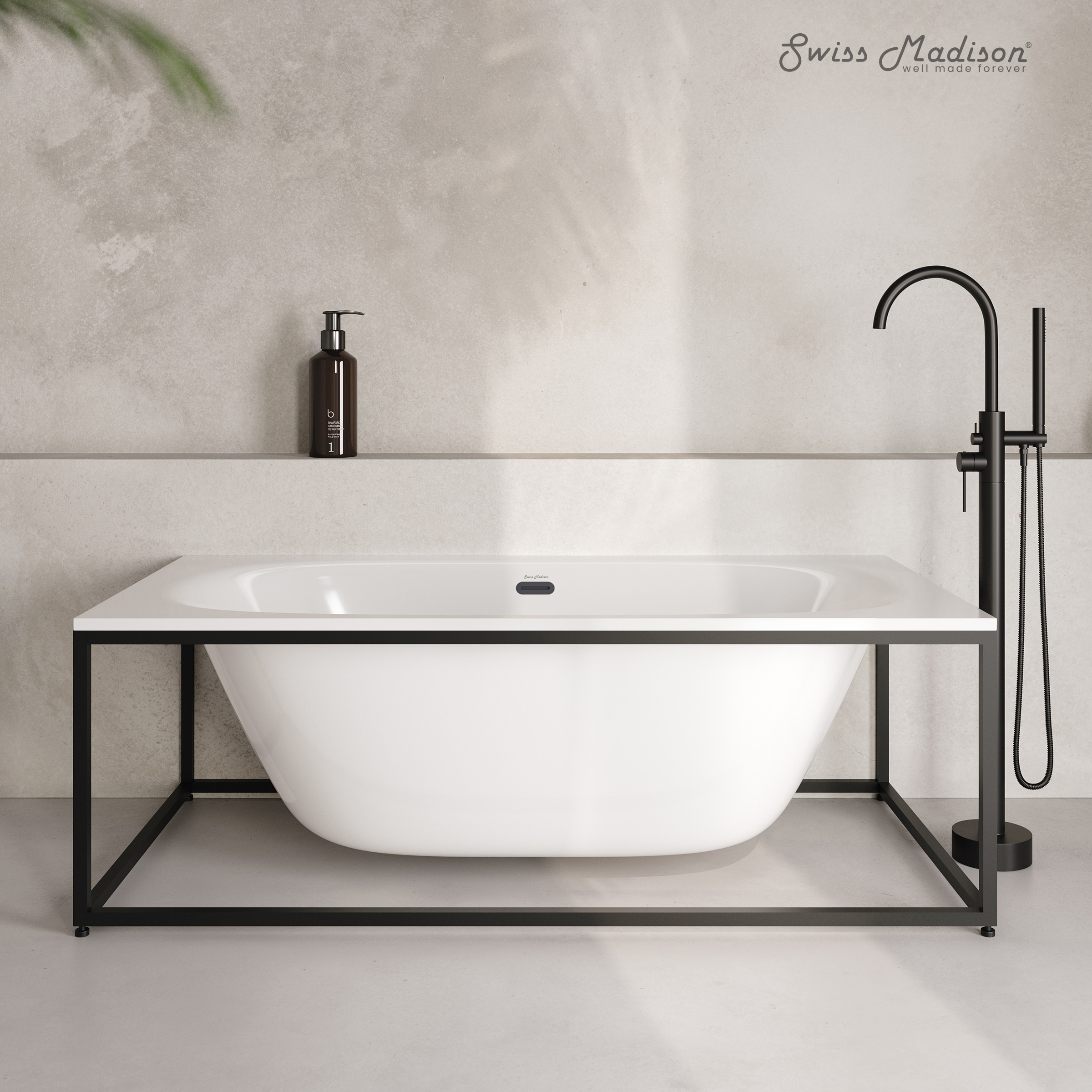 Swiss Madison SM-25-FBLOU02MB Louis 30-in x 60-in Glossy White Acrylic Rectangular Freestanding Soaking Bathtub with Drain ( Reversible Drain )