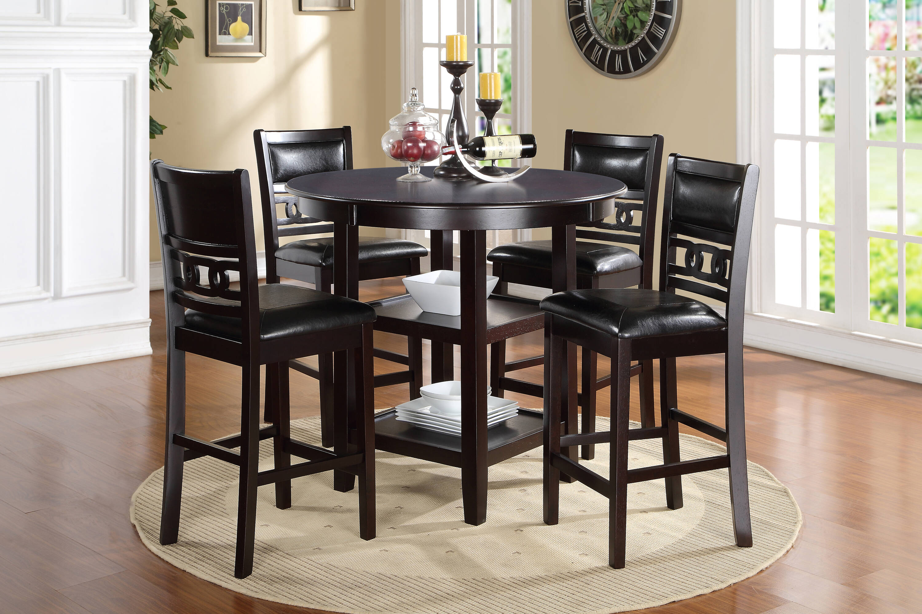 New Classic Furniture D1701-52S Gia Ebony Transitional Dining Room Set with Round Table ( Seats 4 )