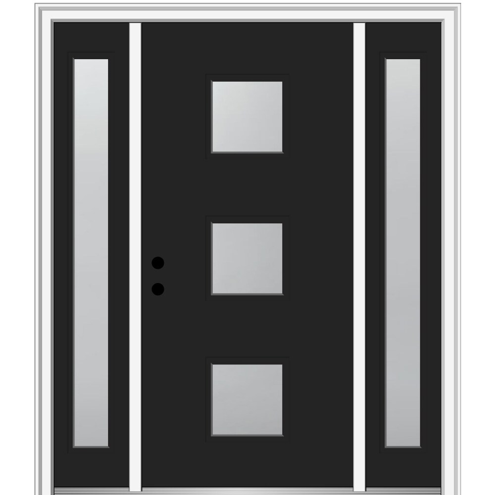 MMI DOOR ZZ350155R 64-in x 80-in x 6-9/16-in Fiberglass Pulse lite Right-hand inswing Black Painted Prehung Front Door with Sidelights with Brickmould Insulating core