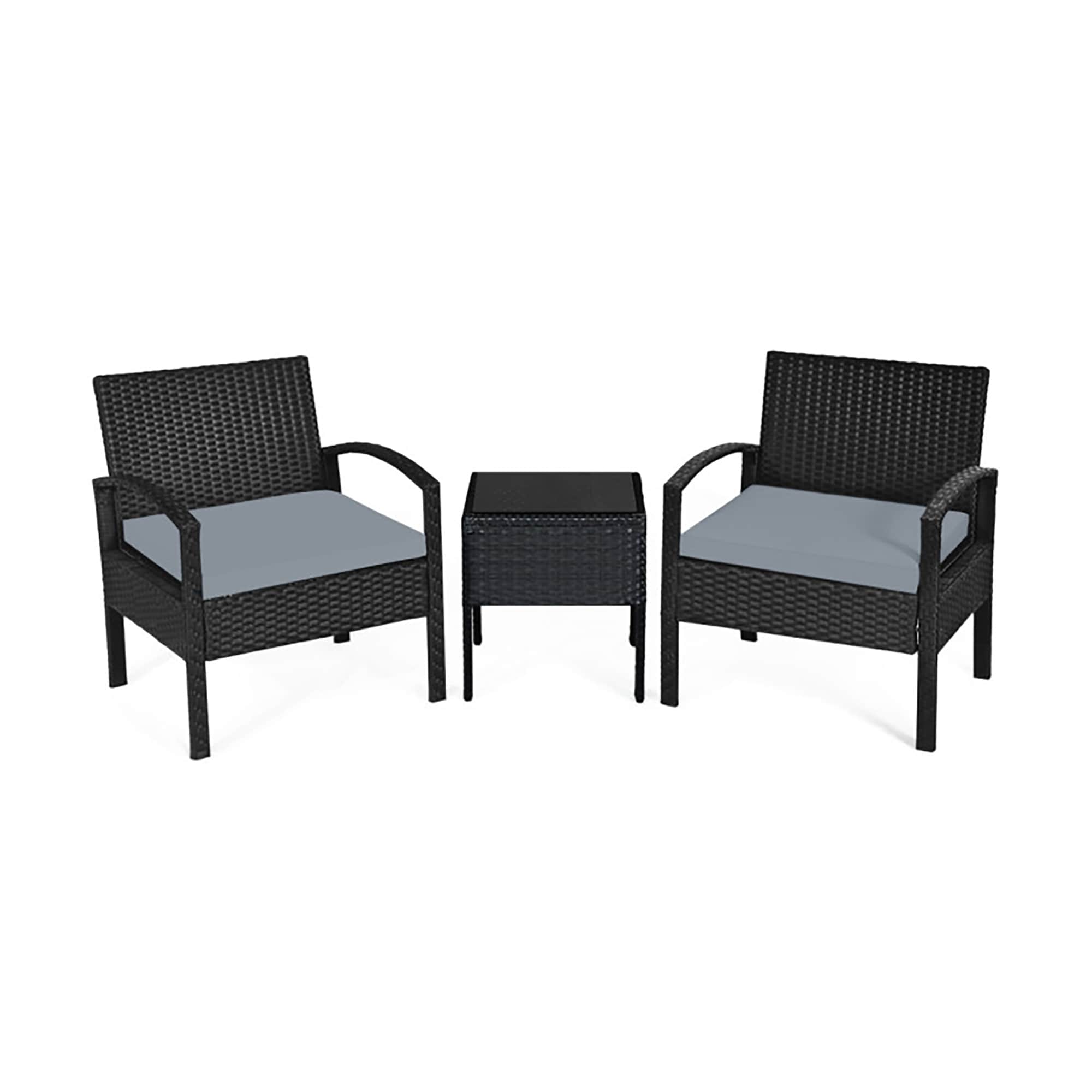 CASAINC CEW-CYHZ012-SD-DB18 Rattan Patio Furniture Set 3 -Piece Rattan Patio Conversation Set with Gray Cushions