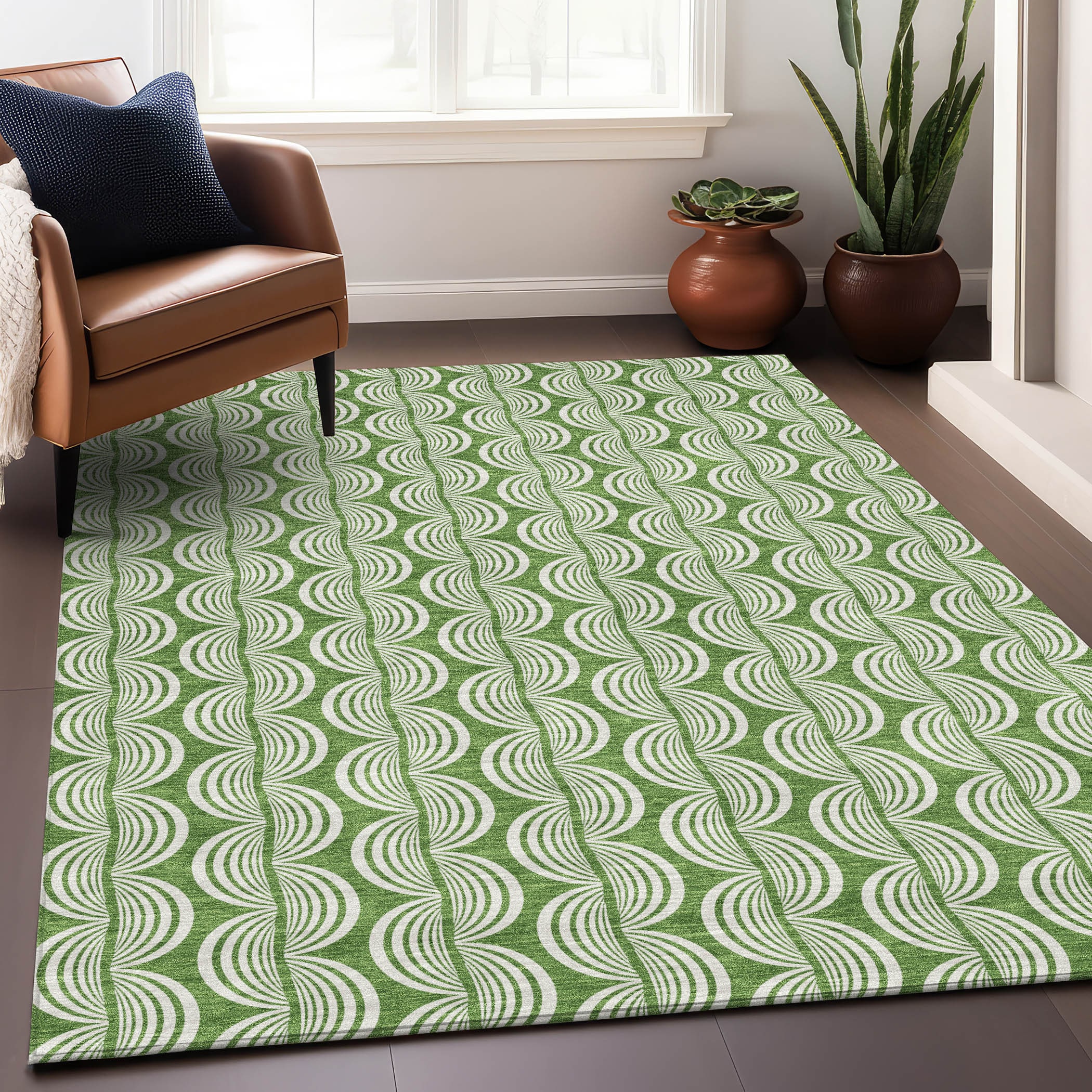 Addison Rugs ACN1055GE30X46 Chantille ACN1055GE 2 x 3 (ft) Polyester Green Rectangular Indoor/Outdoor Geometric Machine washable Area rug