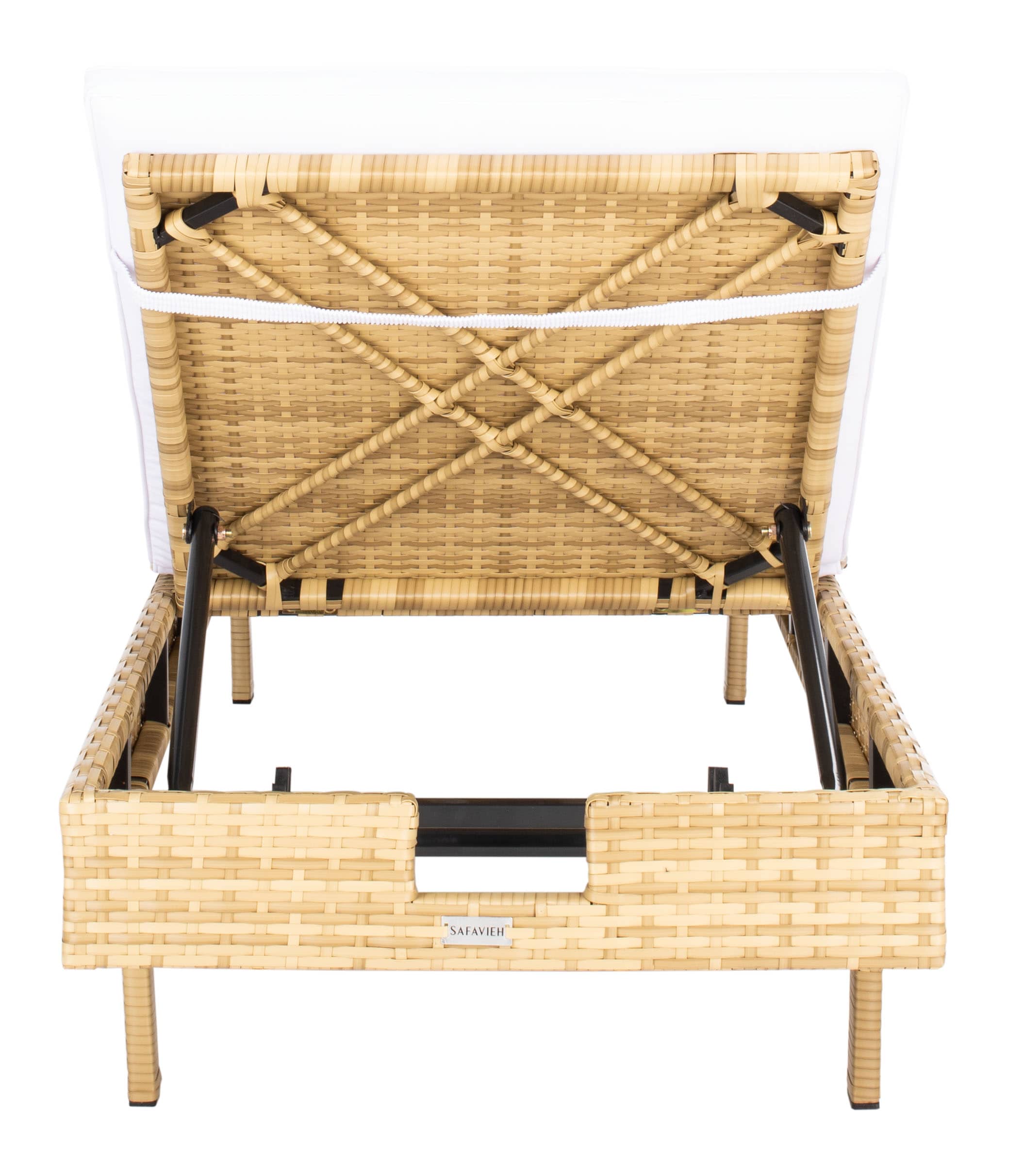Safavieh PAT7501D Cam Wicker Natural Rattan Frame Stationary Chaise Lounge Chair with Off-white Cushioned Seat