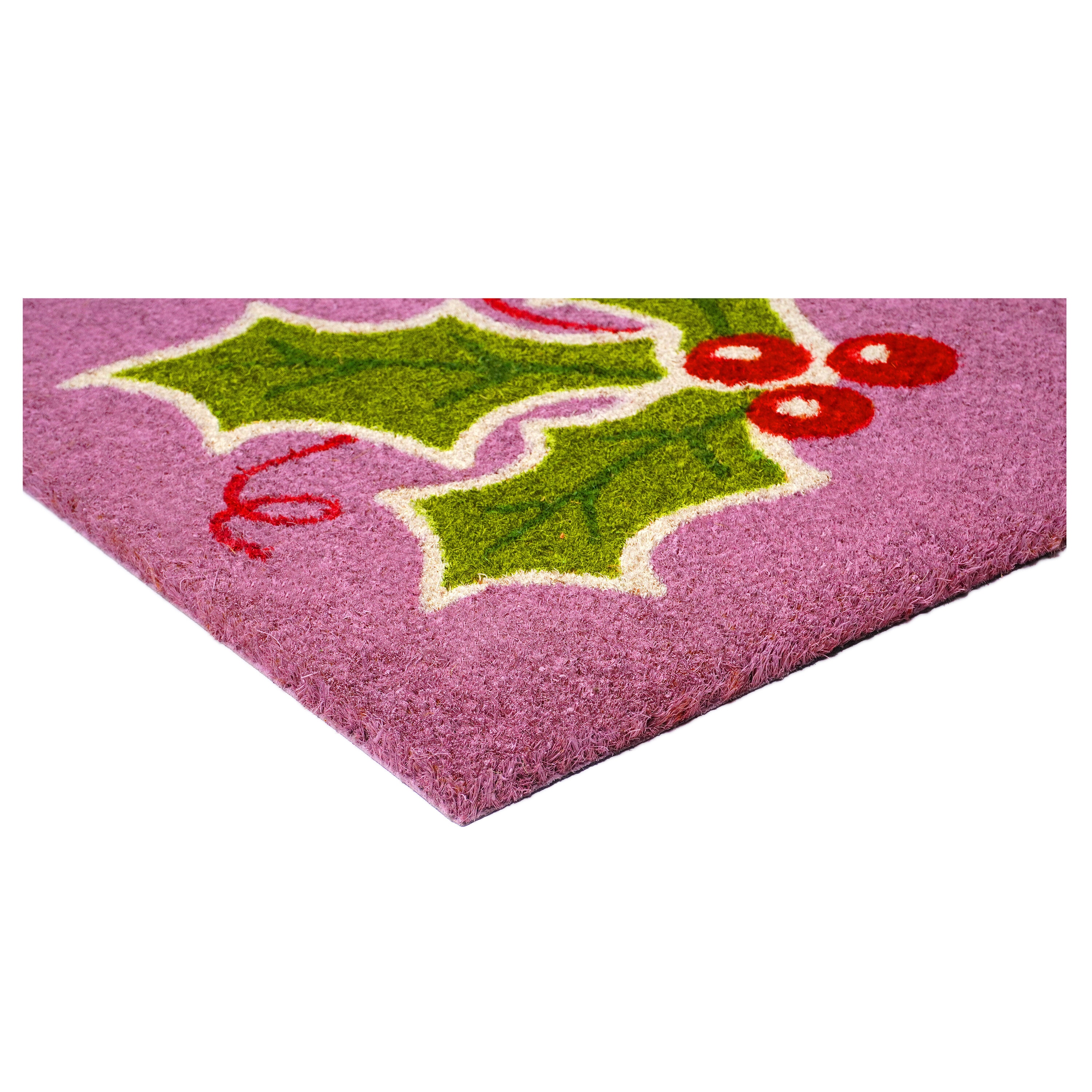 Holly Berry Christmas Coir Doormat in Multicolor 17" x 29"