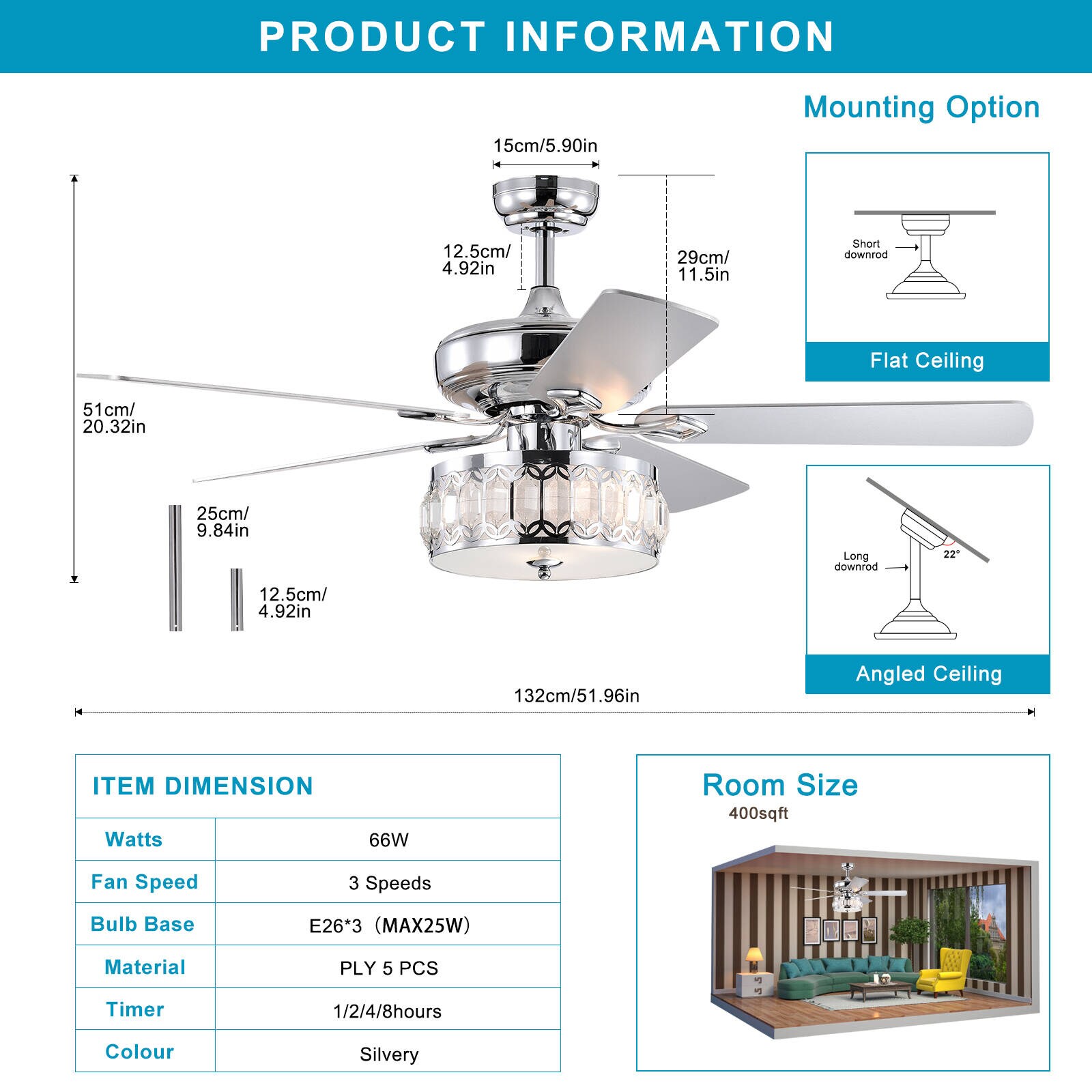 Flynama HEM-L-6007/BL Ceiling-Fans - View #3