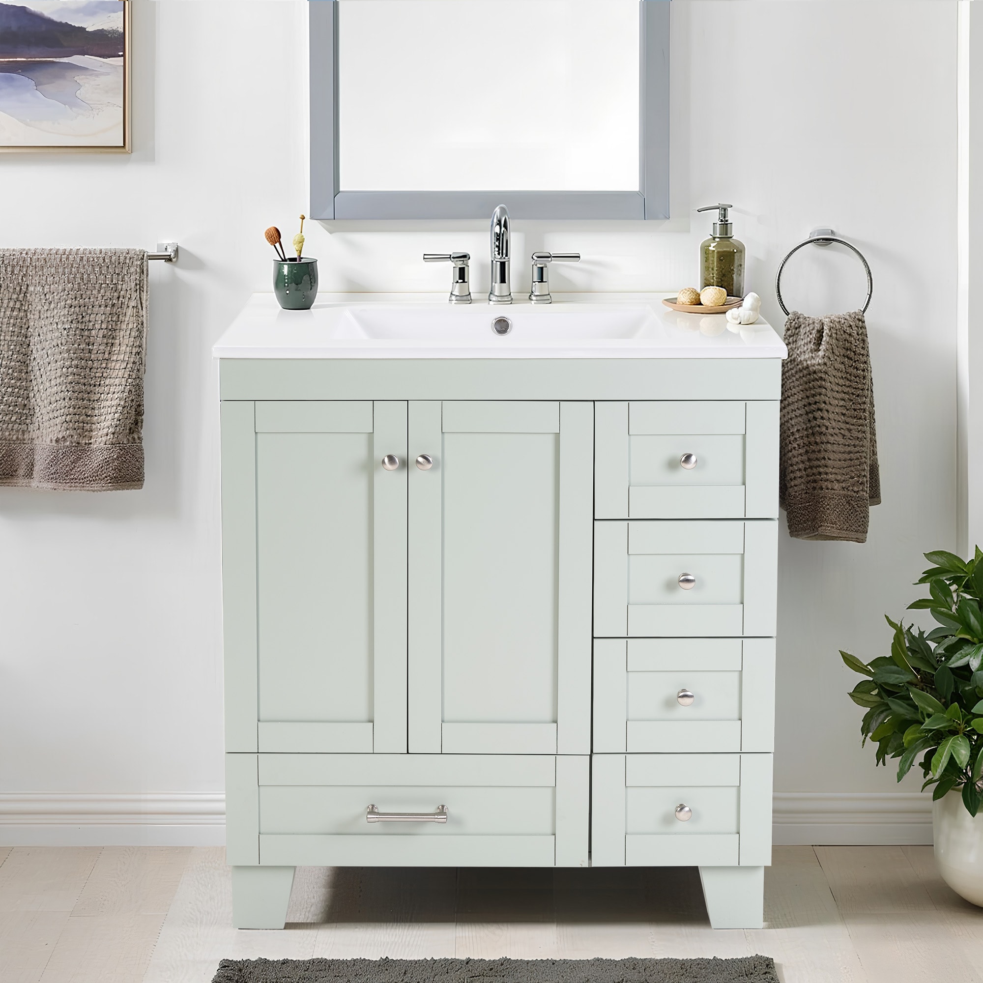 Vynxaria -  30-in Blue and Gray Single Sink Freestanding Bathroom Vanity with Ceramic Top