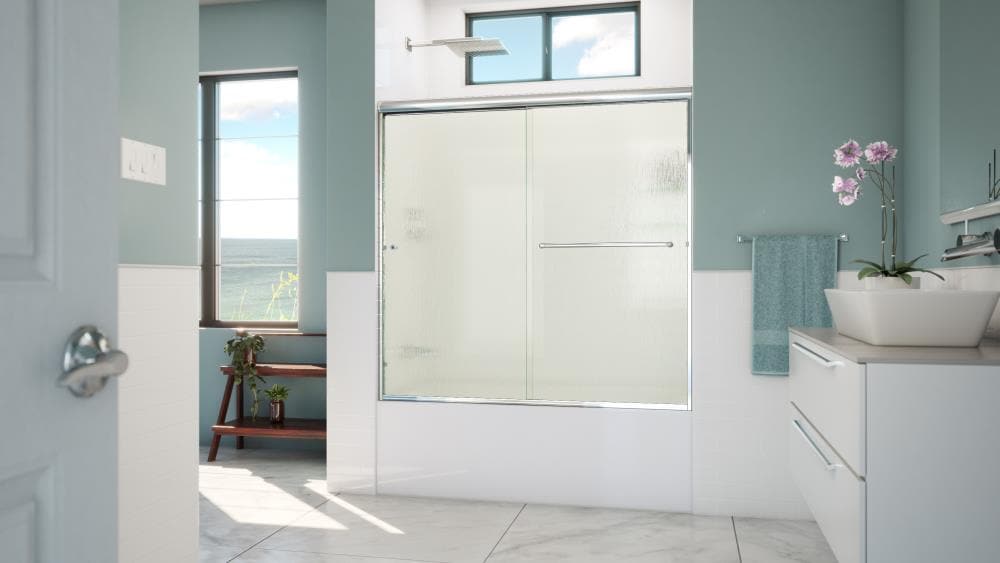 Arizona Shower Door LTER6057CHRNR Lite-Euro recessed Polished Chrome 56-in to 60-in W x 57.375-in H Semi-frameless Sliding Bathtub door