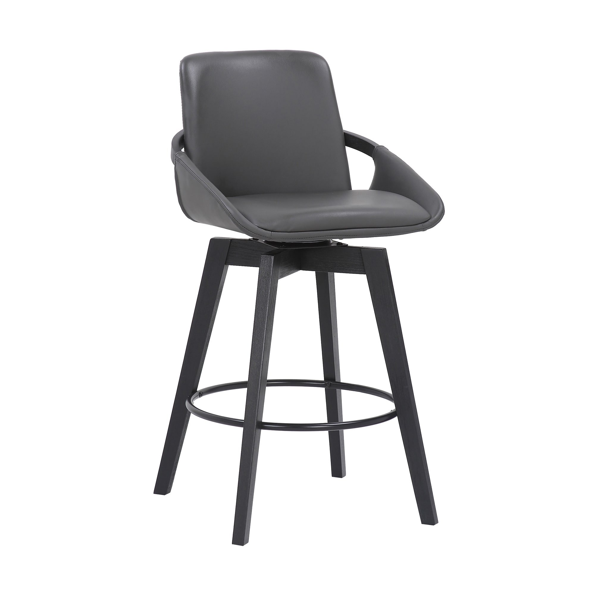 Armen Living LCBABABLGR26 Baylor Black/gray 26.0-in H Counter height Bucket seat Upholstered Swivel Wood Bar Stool with Arms and Back