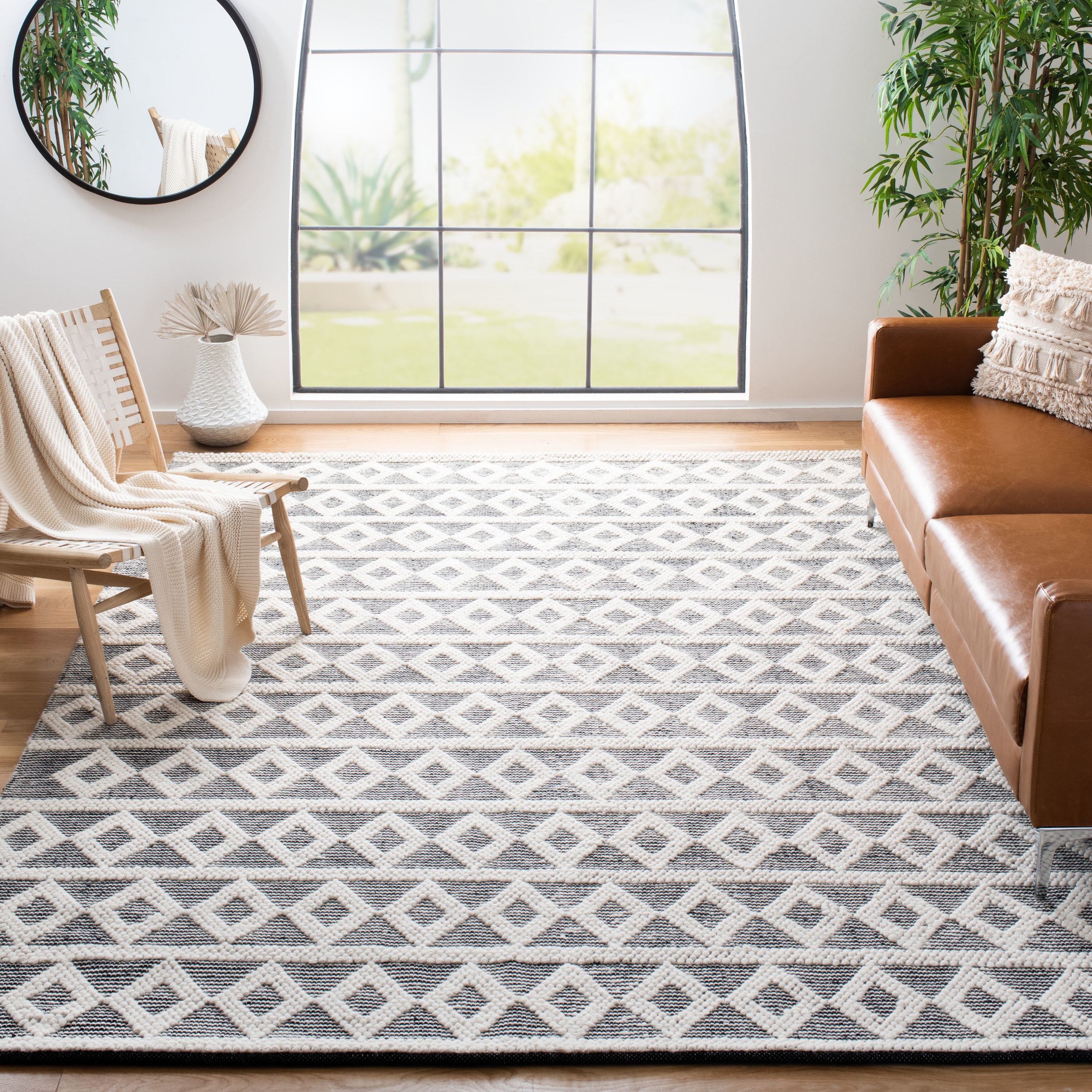 Hand-Tufted Natura Black & Ivory Wool 6' Square Area Rug